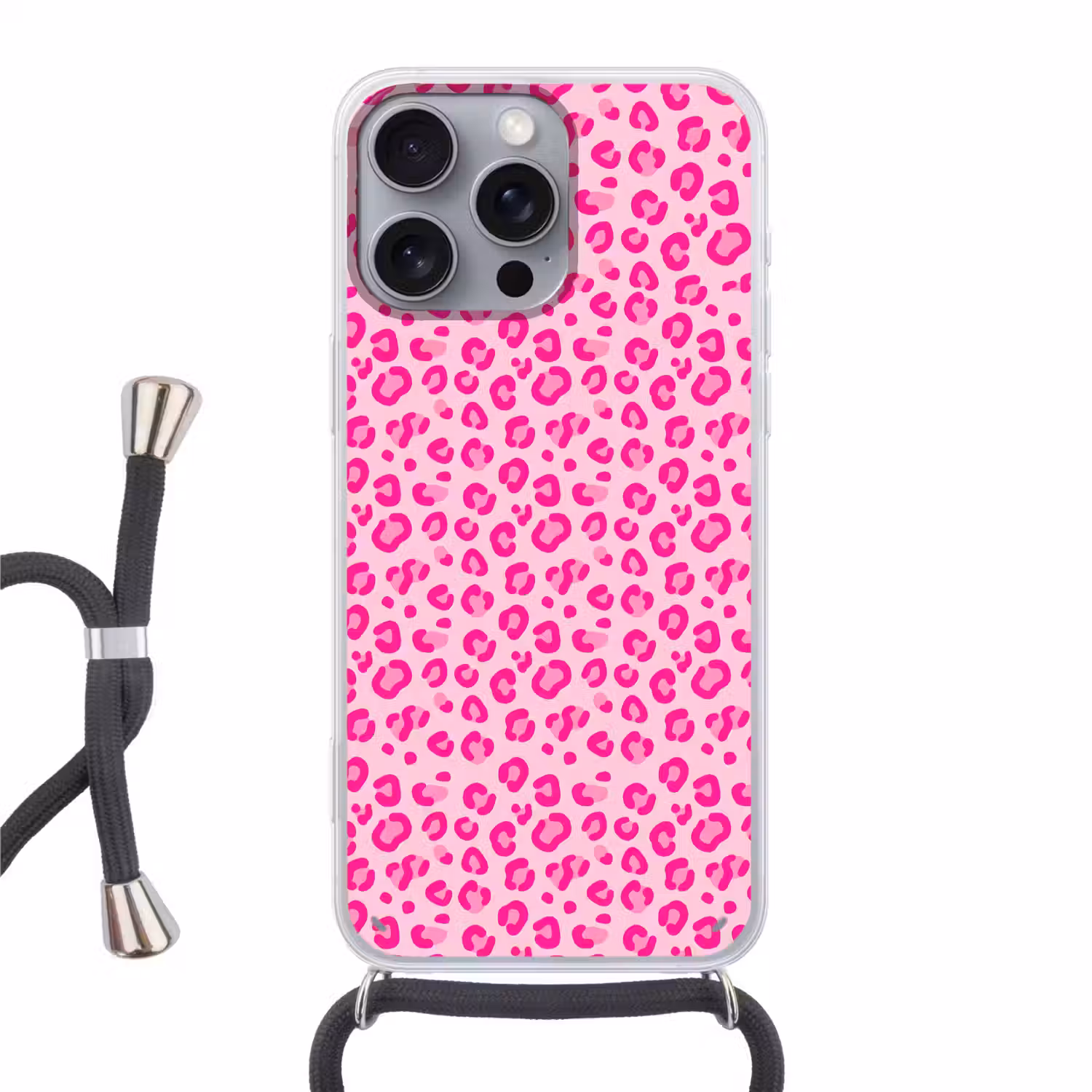 Dierenprint - Patroon - Abstract - Modern - Roze Hoesje iPhone 16 Pro Max met koord klein -3d