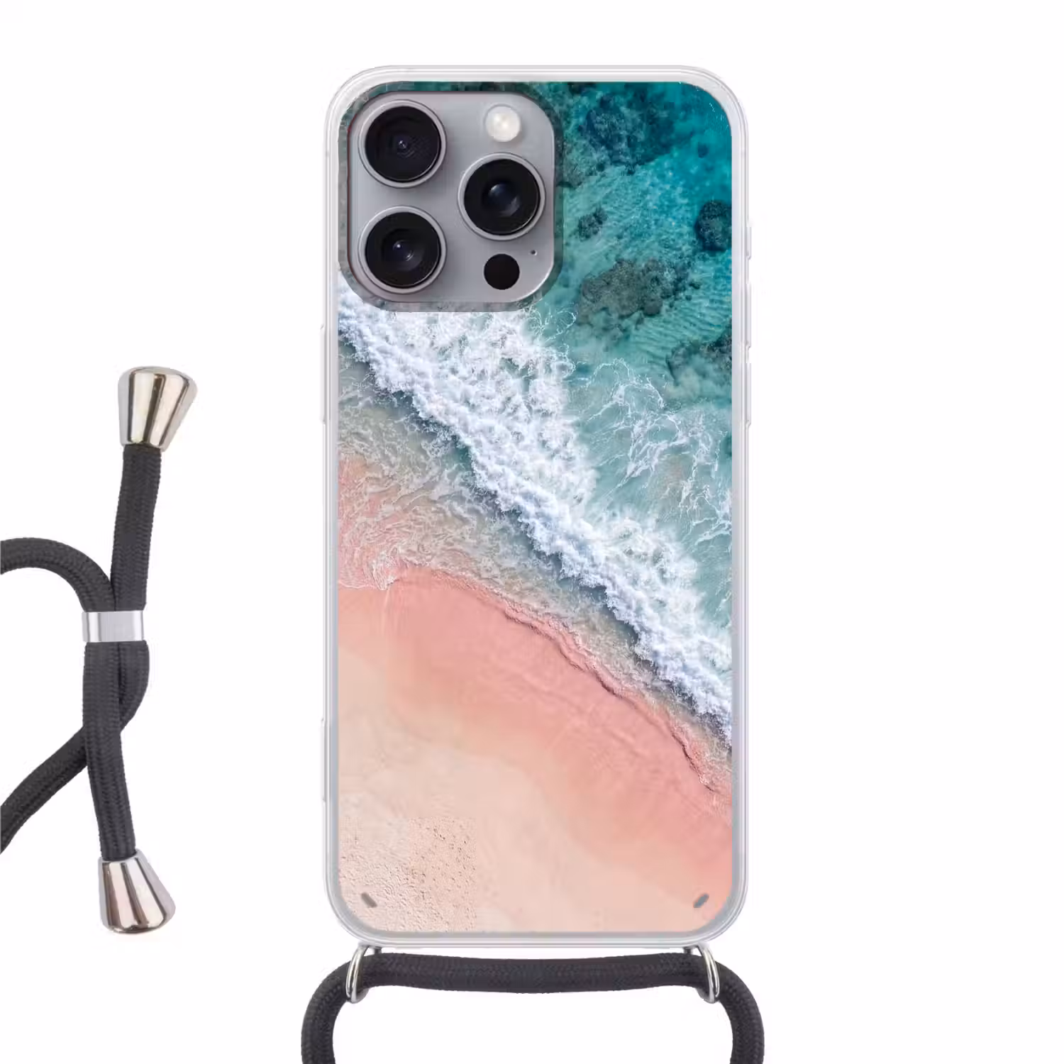 Strand - Oceaan - Golven - Roze Zand - Natuur Hoesje iPhone 16 Pro Max met koord klein -3d
