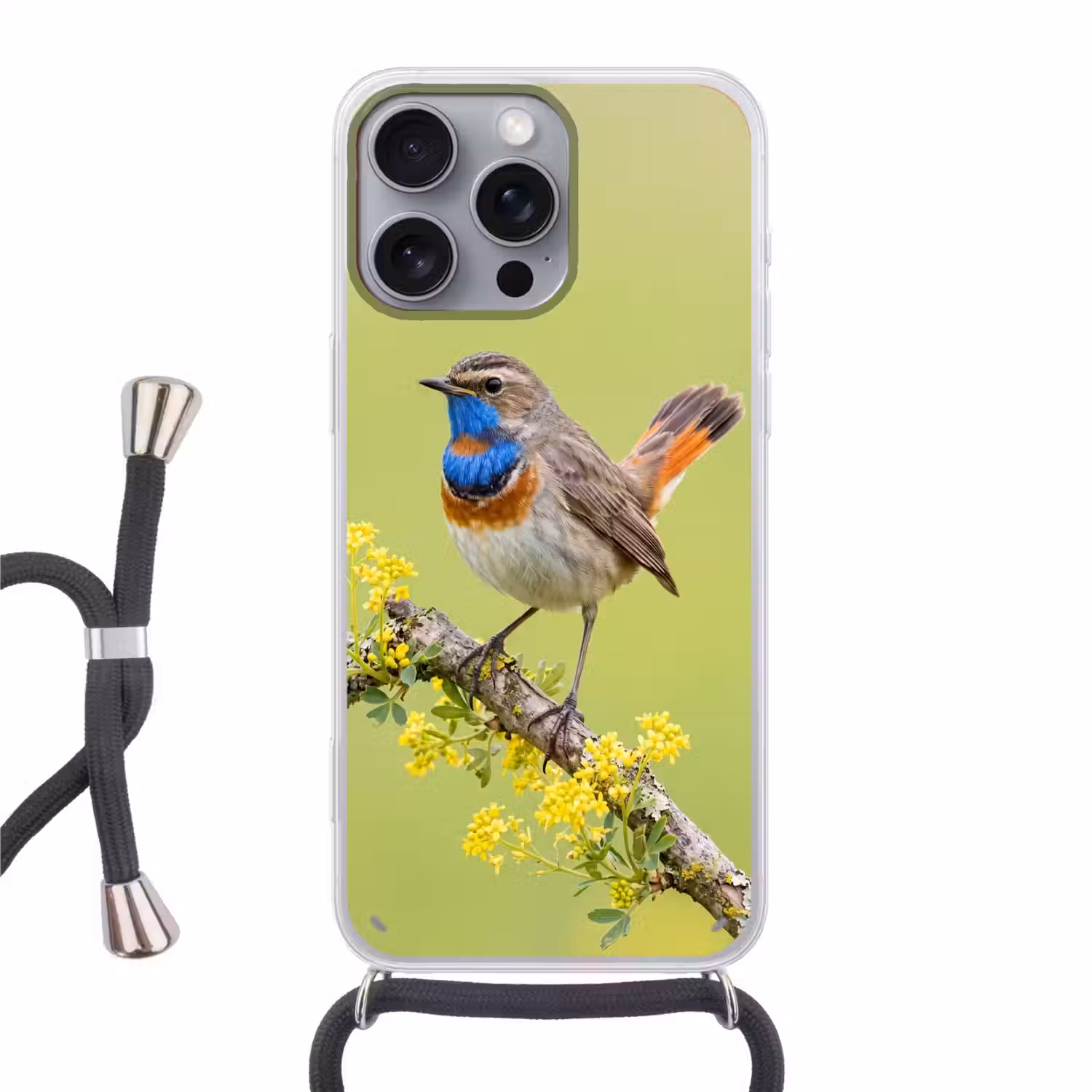 Vogel - Tak - Natuur - Kleurrijk Hoesje iPhone 16 Pro Max met koord klein -3d