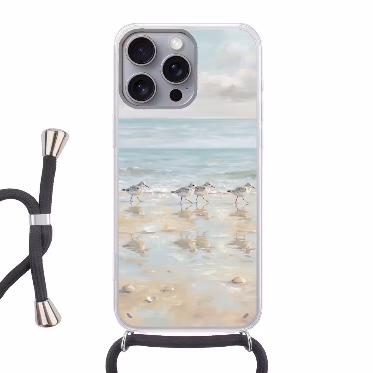 Vogels - Strand - Zee Hoesje iPhone 16 Pro Max met koord klein -3d