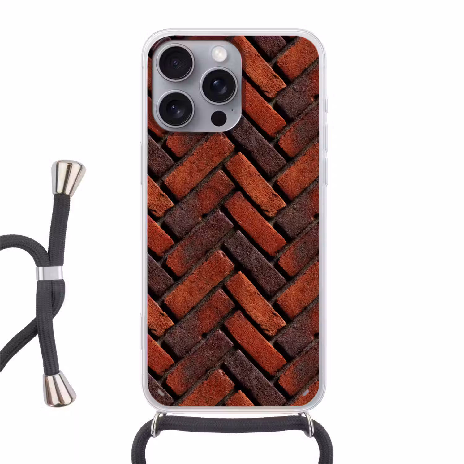 Bakstenen - Visgraat - Structuur - Roodbruin Hoesje iPhone 16 Pro Max met koord klein 804 -3d