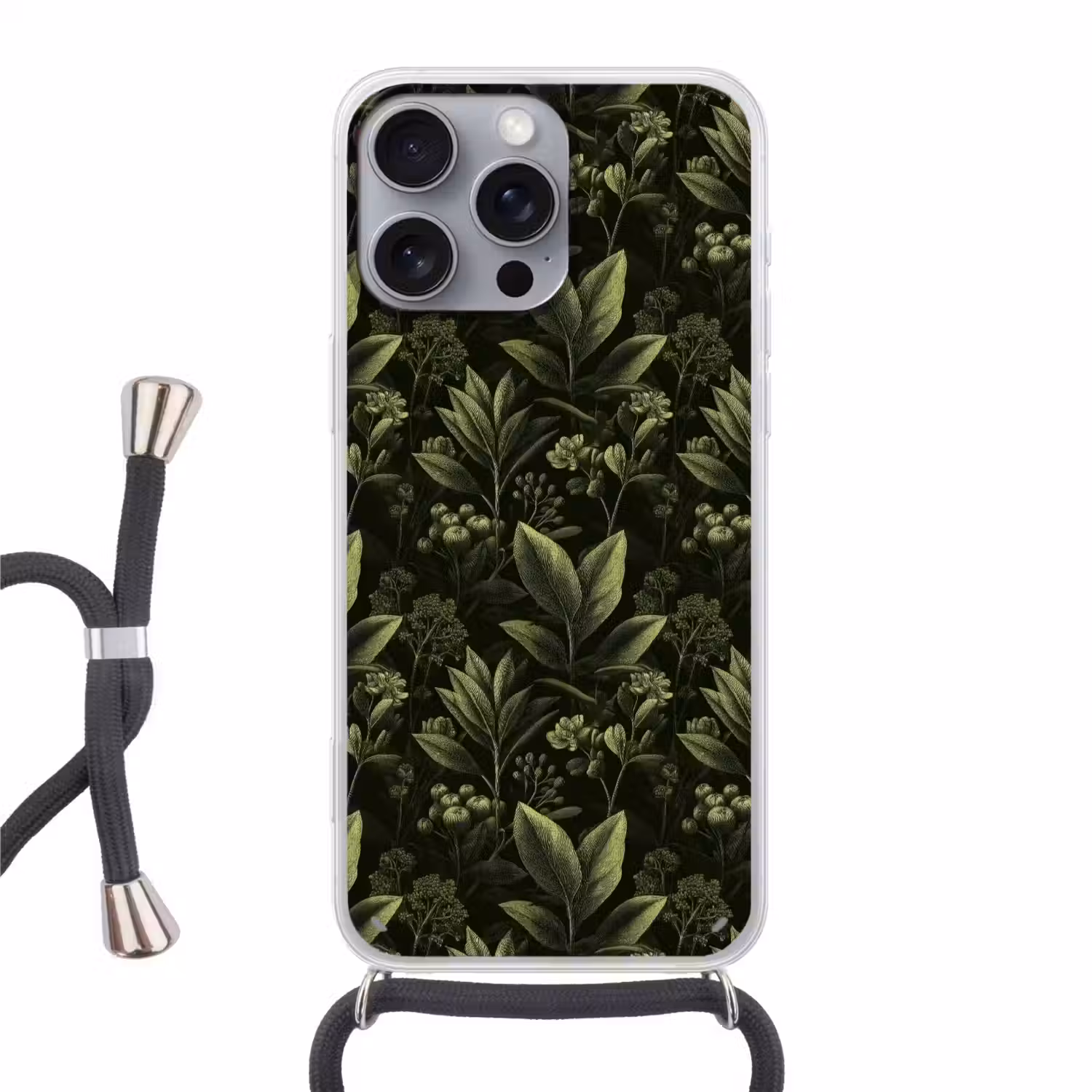Klassiek - Donker - Botanisch - Planten Hoesje iPhone 16 Pro Max met koord klein 804 -3d