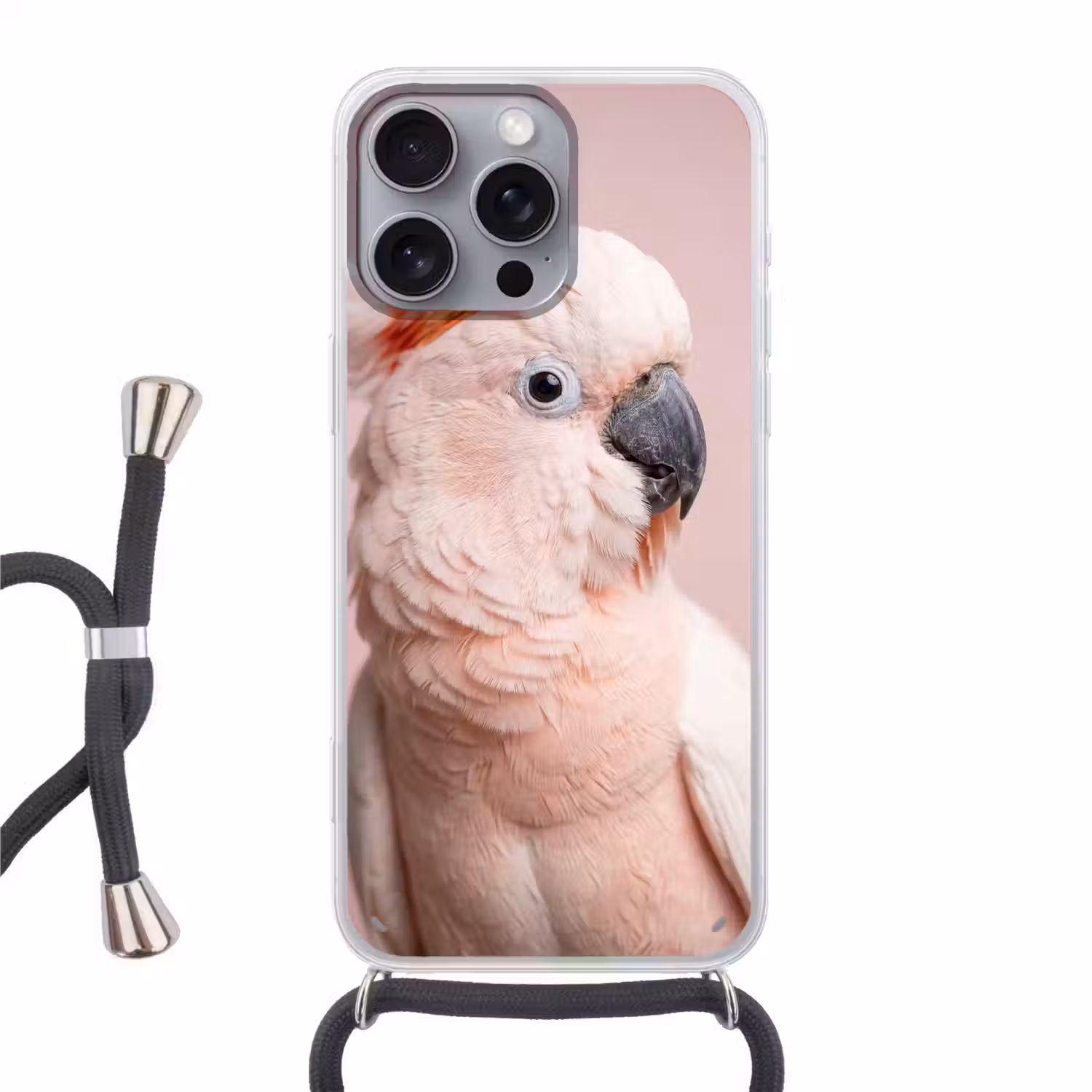 Kaketoe - Portret - Roze Hoesje iPhone 16 Pro Max met koord klein -3d
