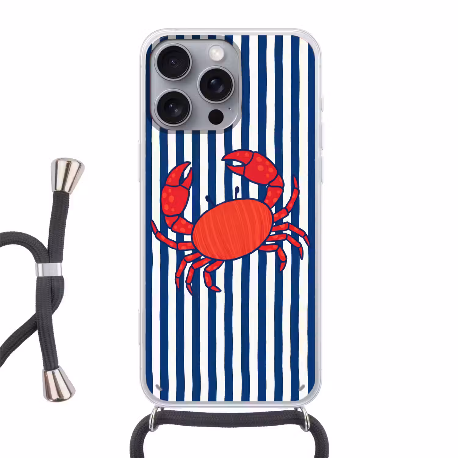 Krab - Strepen - Zeeleven - Illustratie - Rood Hoesje iPhone 16 Pro Max met koord klein -3d