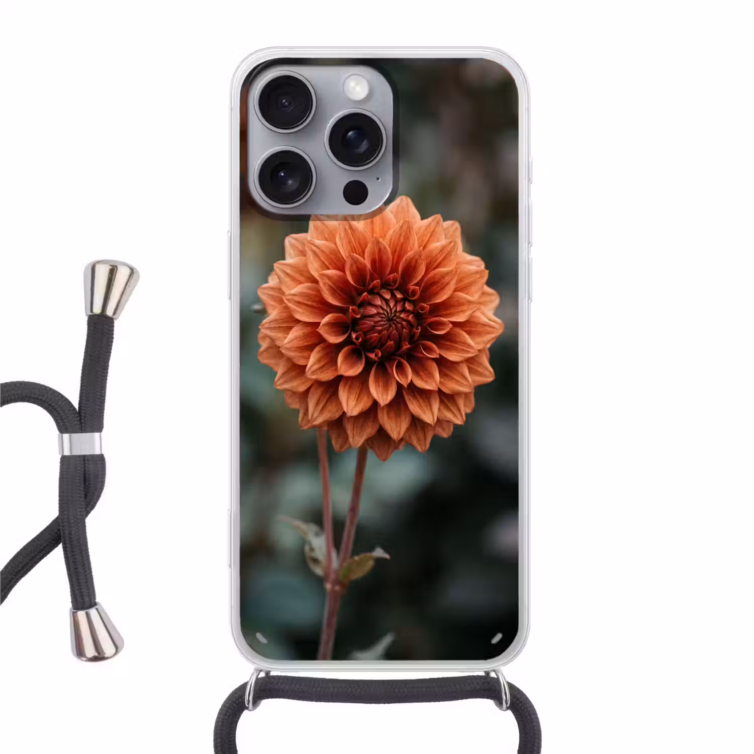 Dahlia - Bloem - Natuur - Sfeervol Hoesje iPhone 16 Pro Max met koord klein -3d