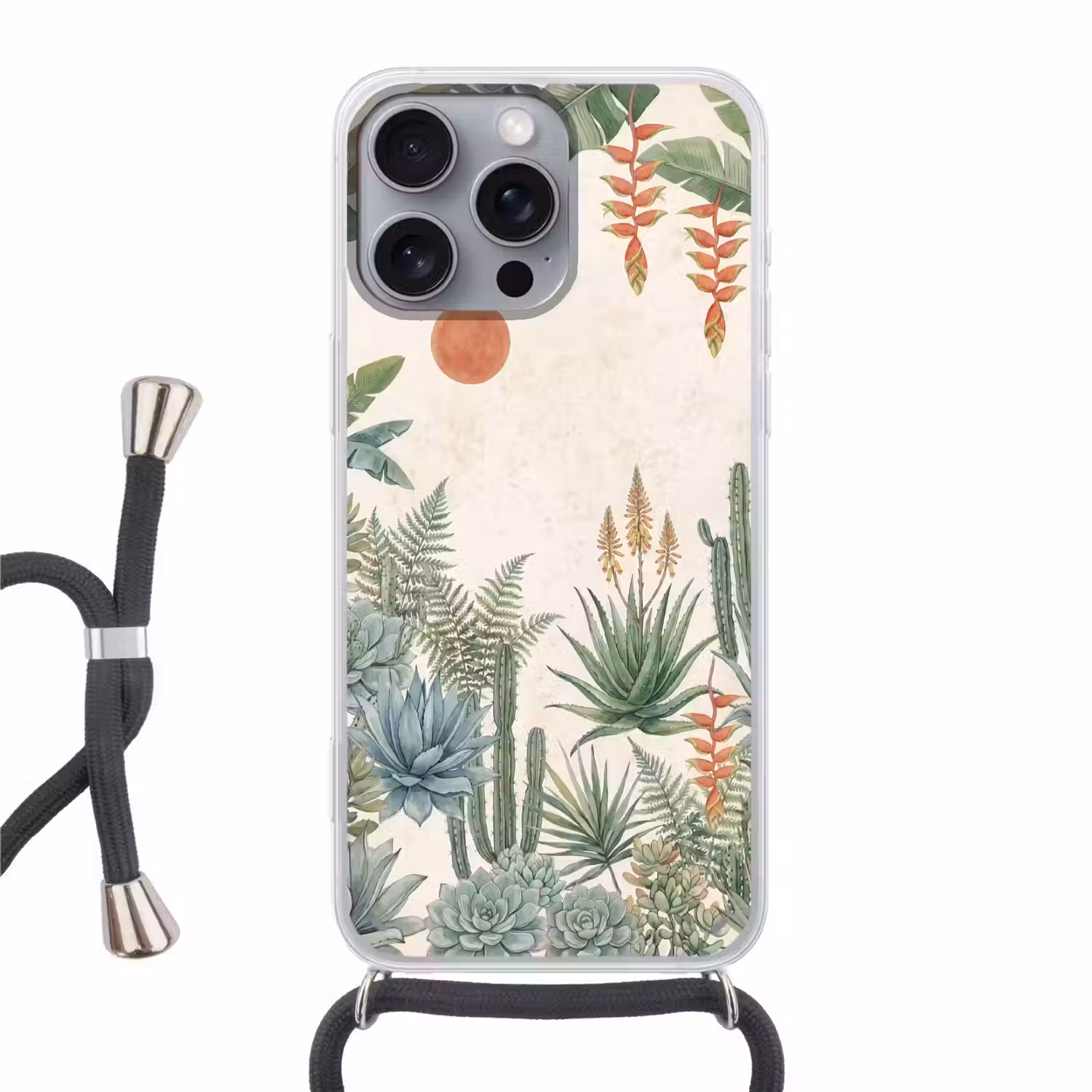 Woestijn - Planten - Groen Hoesje iPhone 16 Pro Max met koord klein -3d