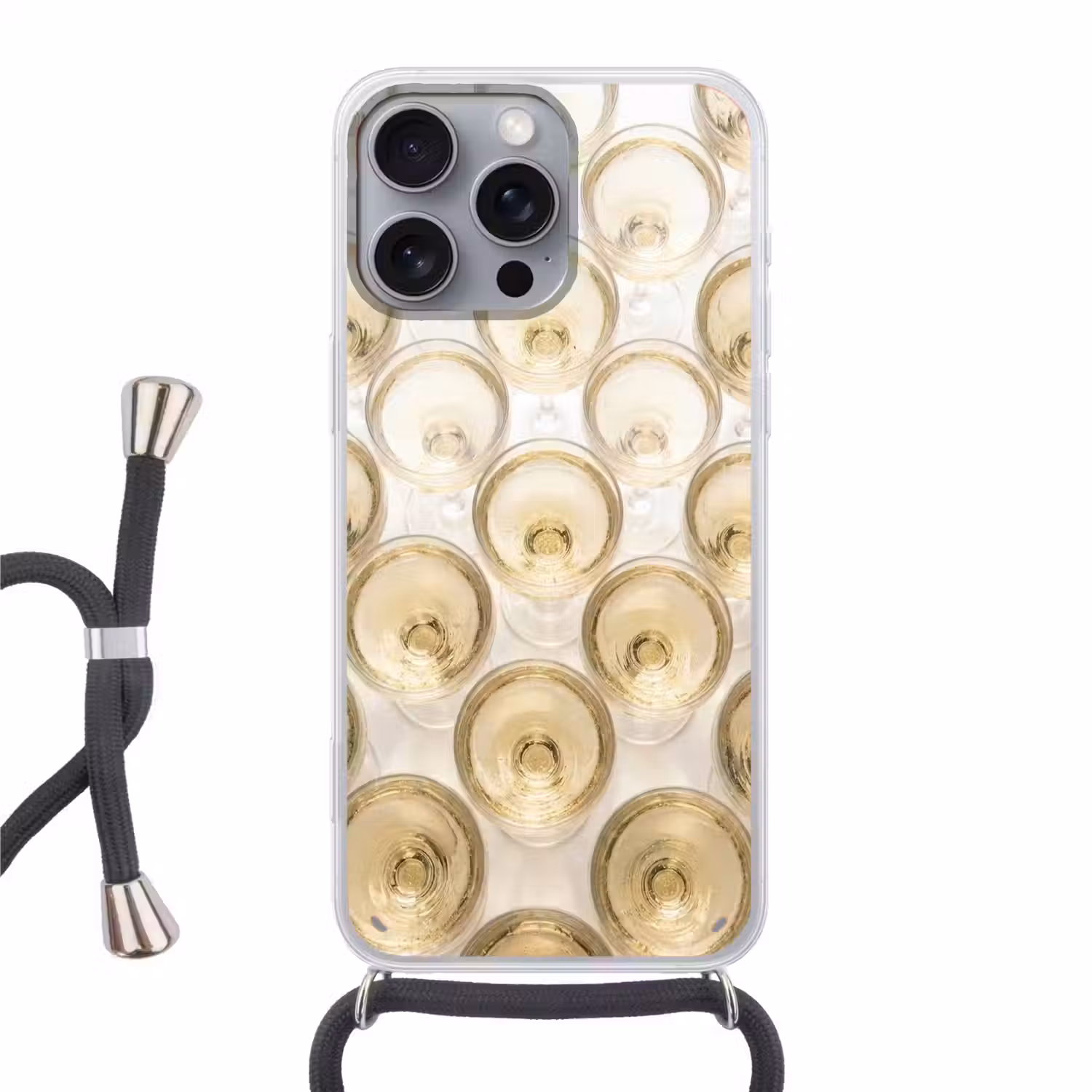 Drank - Glazen - Feest - Goud Hoesje iPhone 16 Pro Max met koord klein -3d