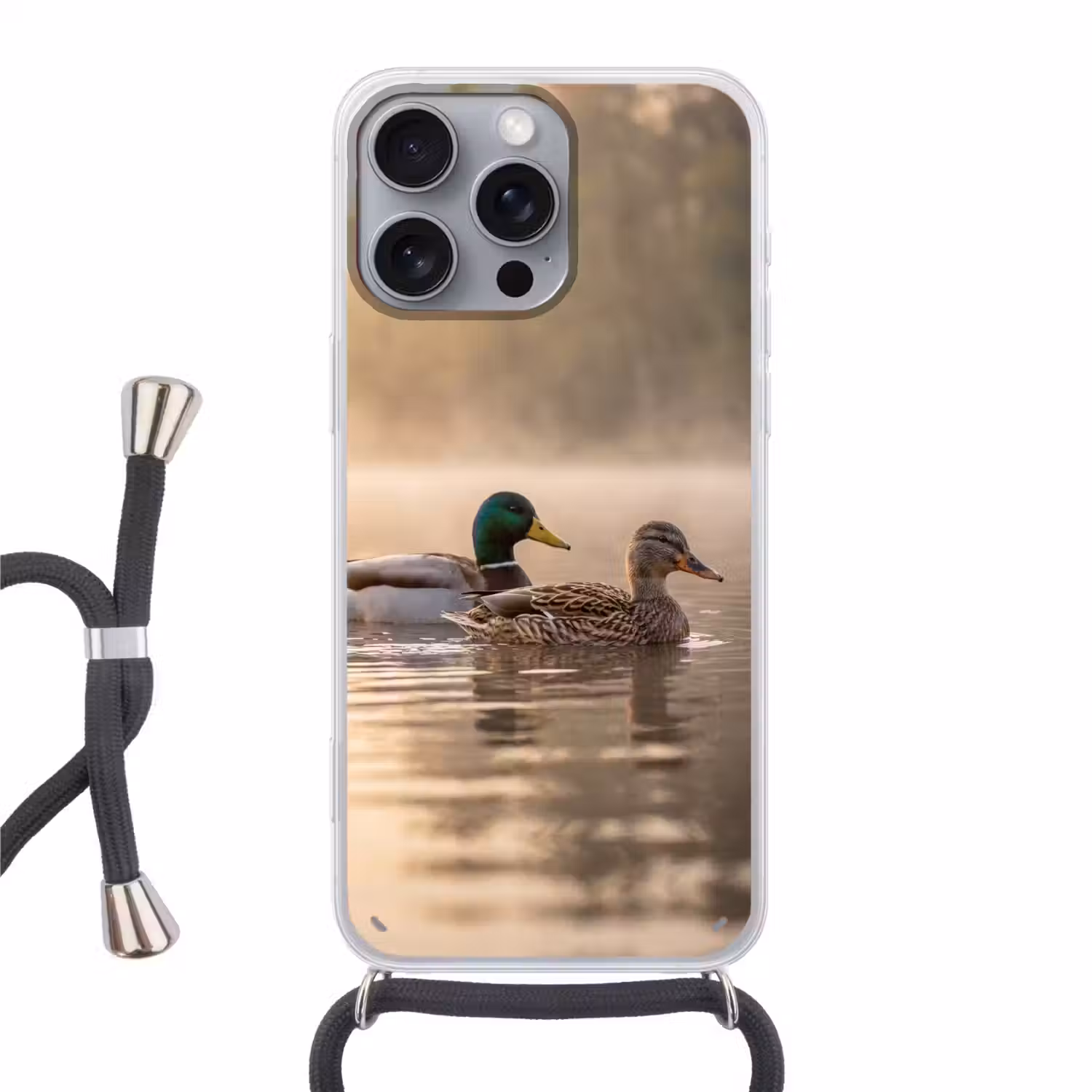 Eenden - Water - Mist - Natuur Hoesje iPhone 16 Pro Max met koord klein -3d