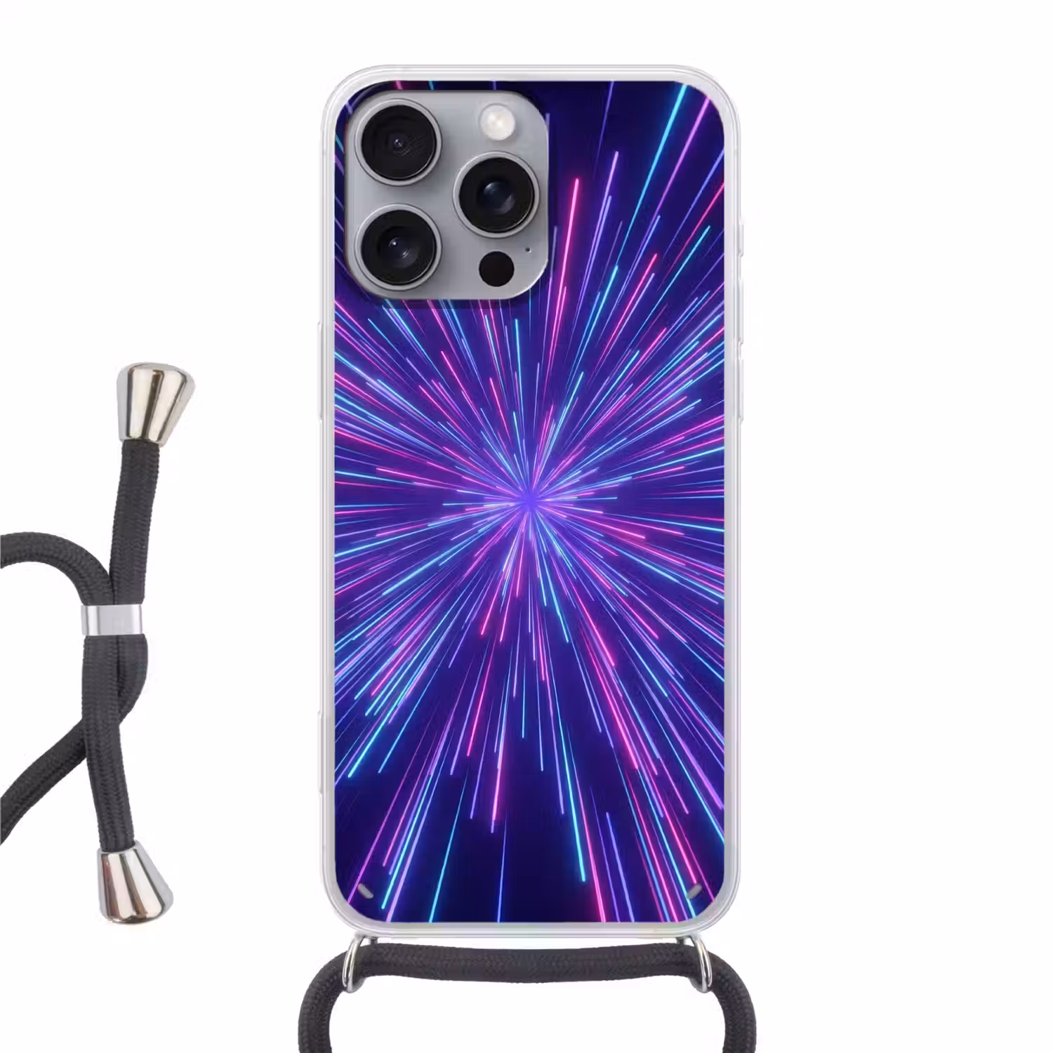 Dynamisch - Ruimte - Kleurrijk Hoesje iPhone 16 Pro Max met koord klein -3d