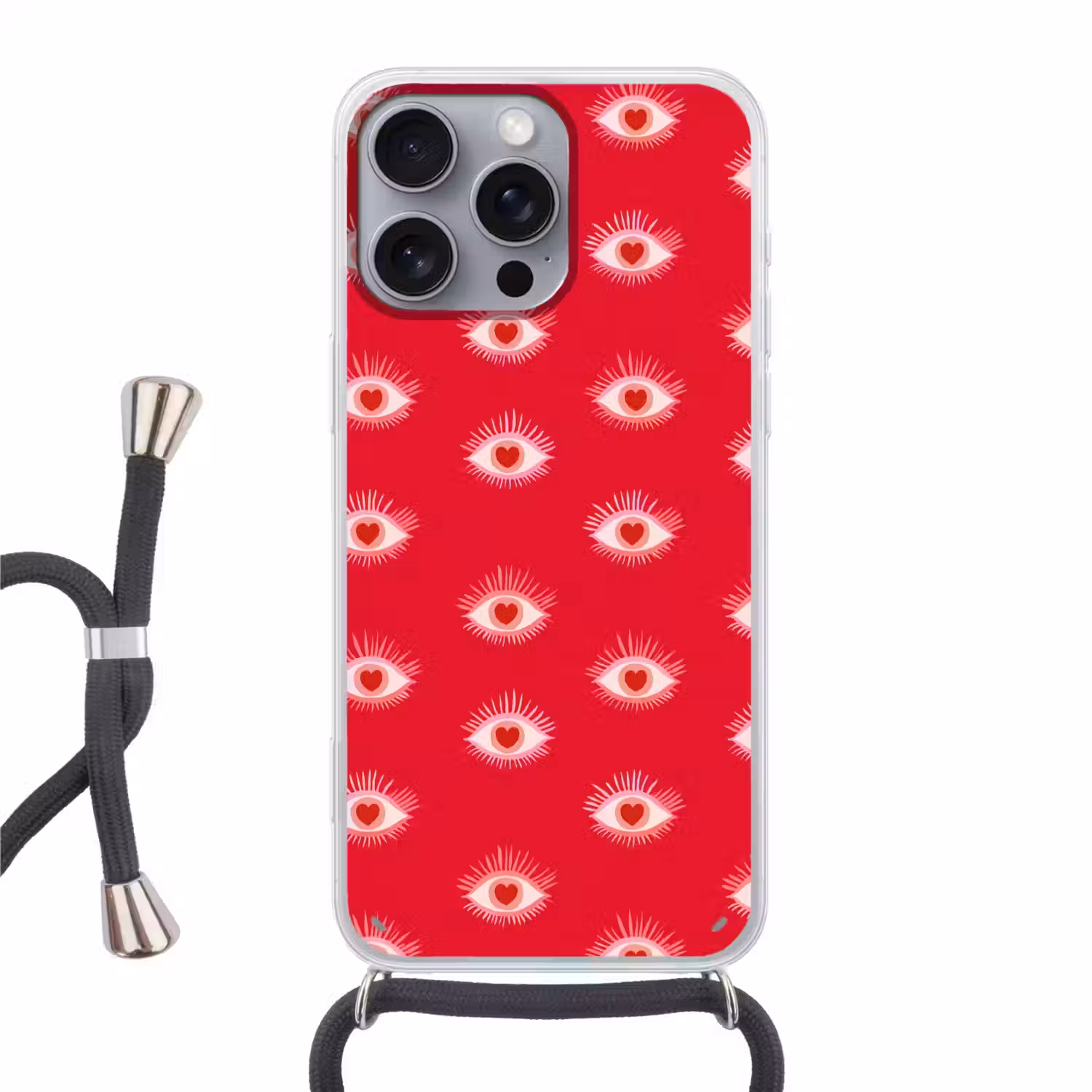 Ogen - Hart - Abstract - Rood - Roze Hoesje iPhone 16 Pro Max met koord klein 804 -3d