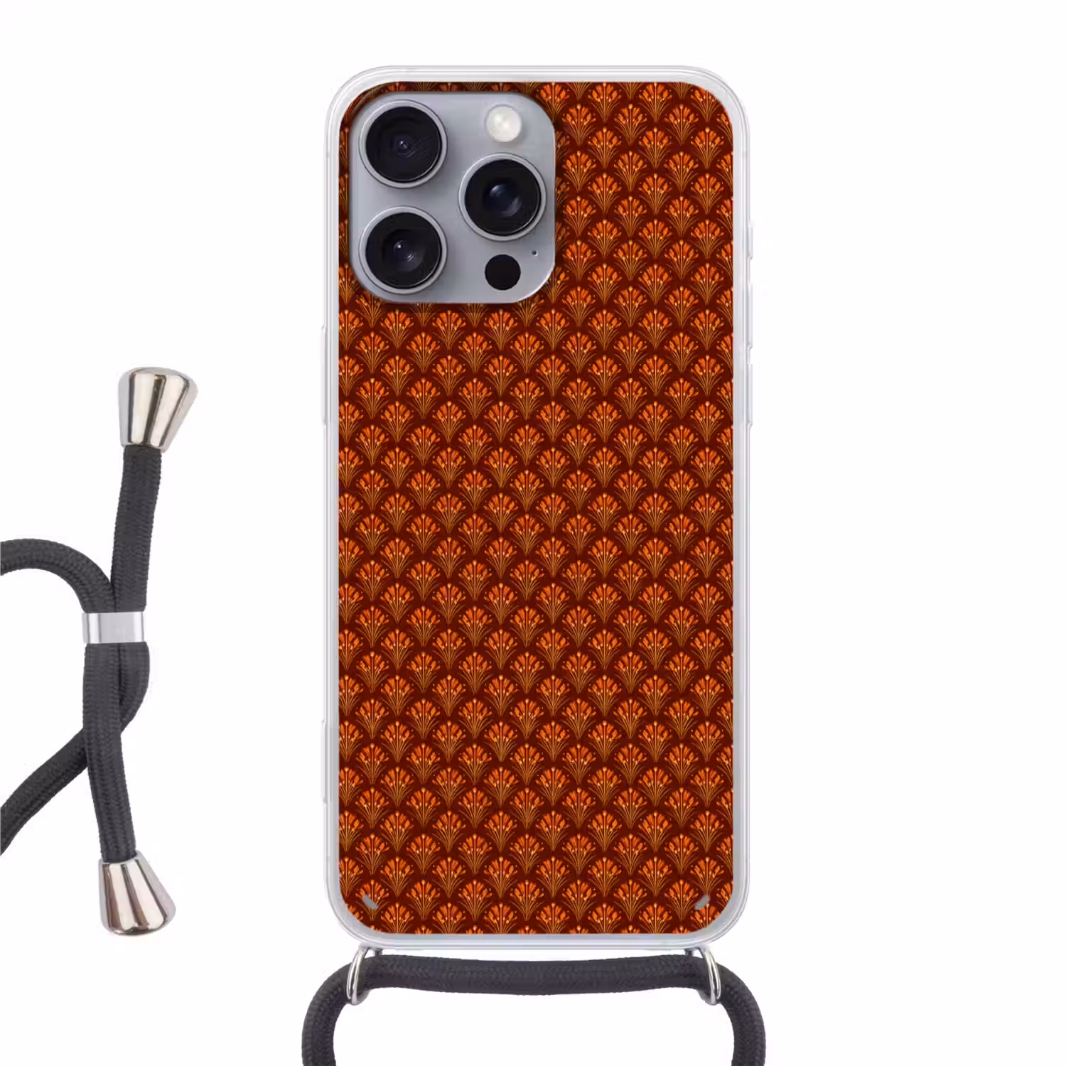 Waaiers - Art Deco - Botanisch - Roestbruin - Oranje Hoesje iPhone 16 Pro Max met koord klein 804 -3d
