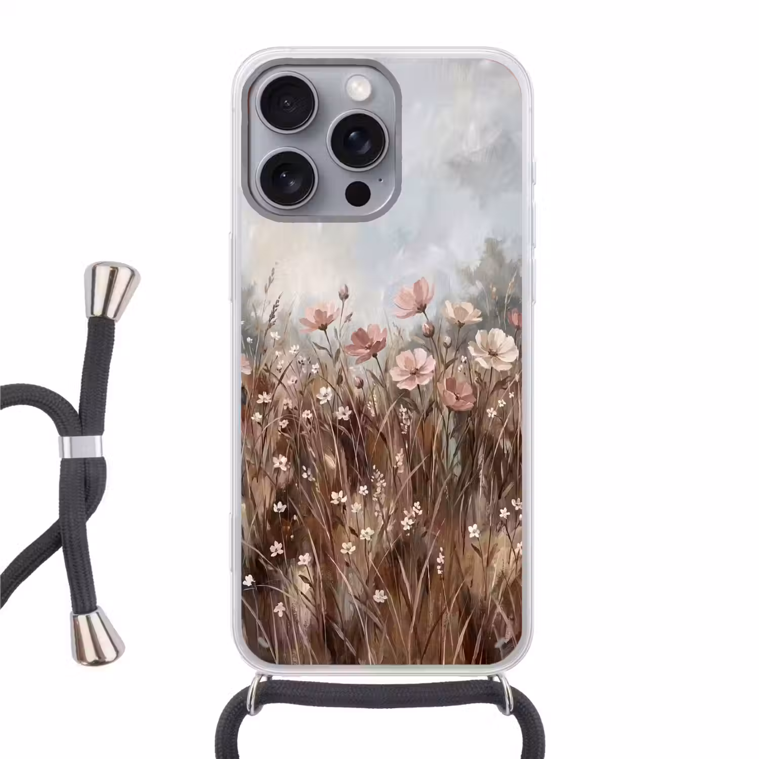Bloemen - Botanisch - Schilderij - Pastel - Rustiek Hoesje iPhone 16 Pro Max met koord klein -3d