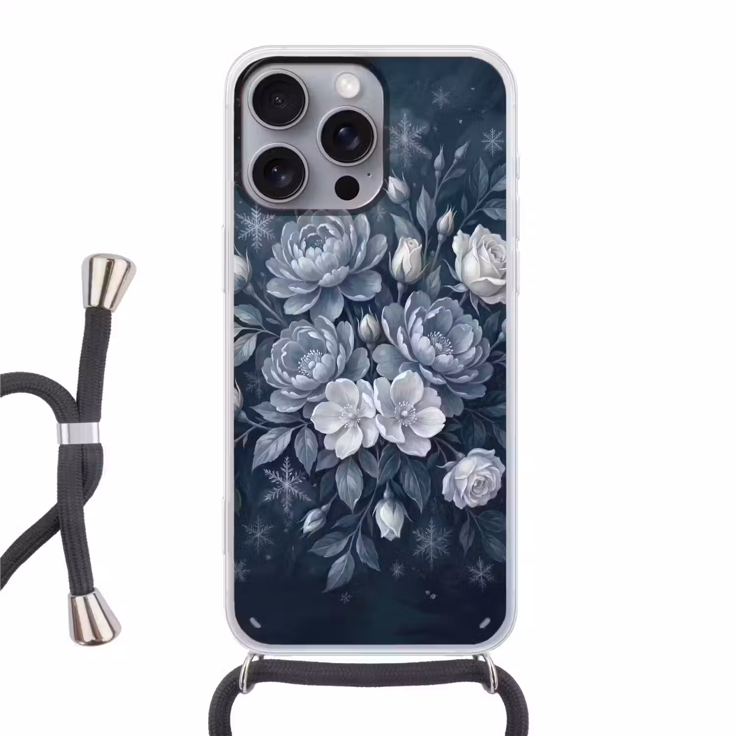 Bloemen - Boeket - Winter - Abstract - Blauw Hoesje iPhone 16 Pro Max met koord klein -3d