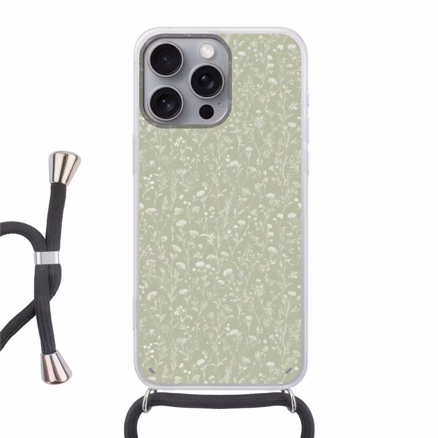 Bloemen - Patroon - Groen Hoesje iPhone 16 Pro Max met koord klein 804 -3d