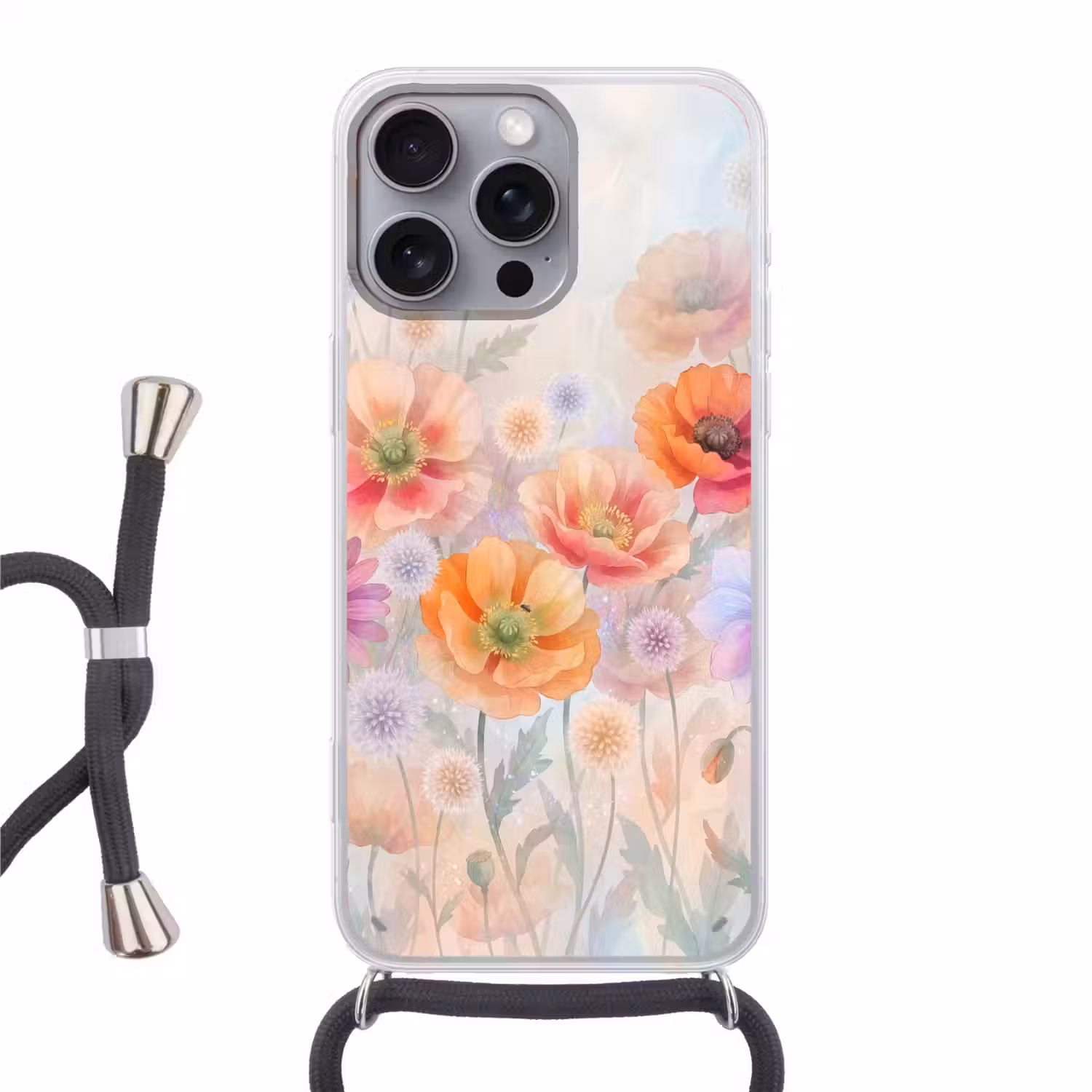 Bloemen - Aquarel - Natuur - Modern - Kleurrijk Hoesje iPhone 16 Pro Max met koord klein -3d