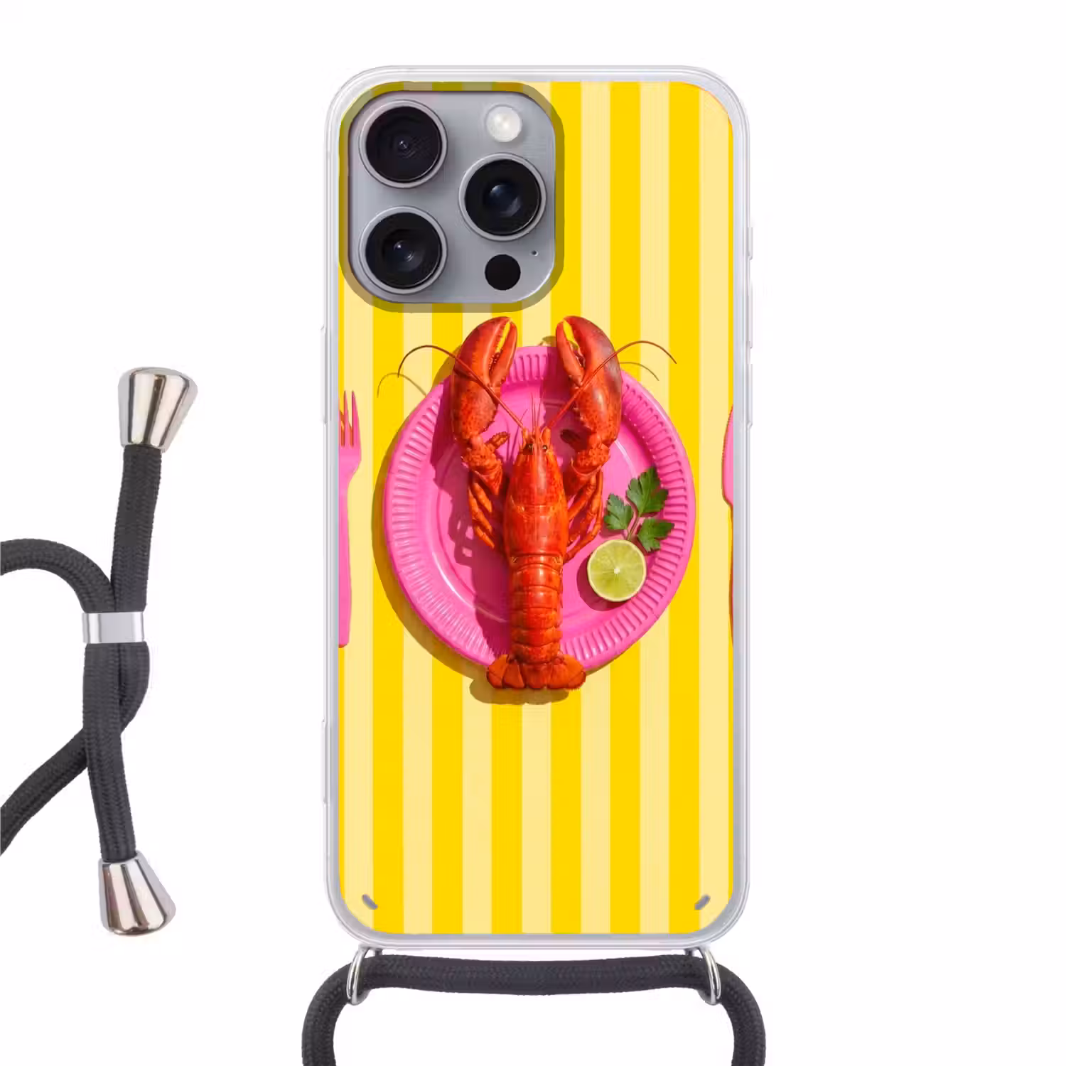 Eten - Roze - Geel - Modern - Culinaire Hoesje iPhone 16 Pro Max met koord klein -3d