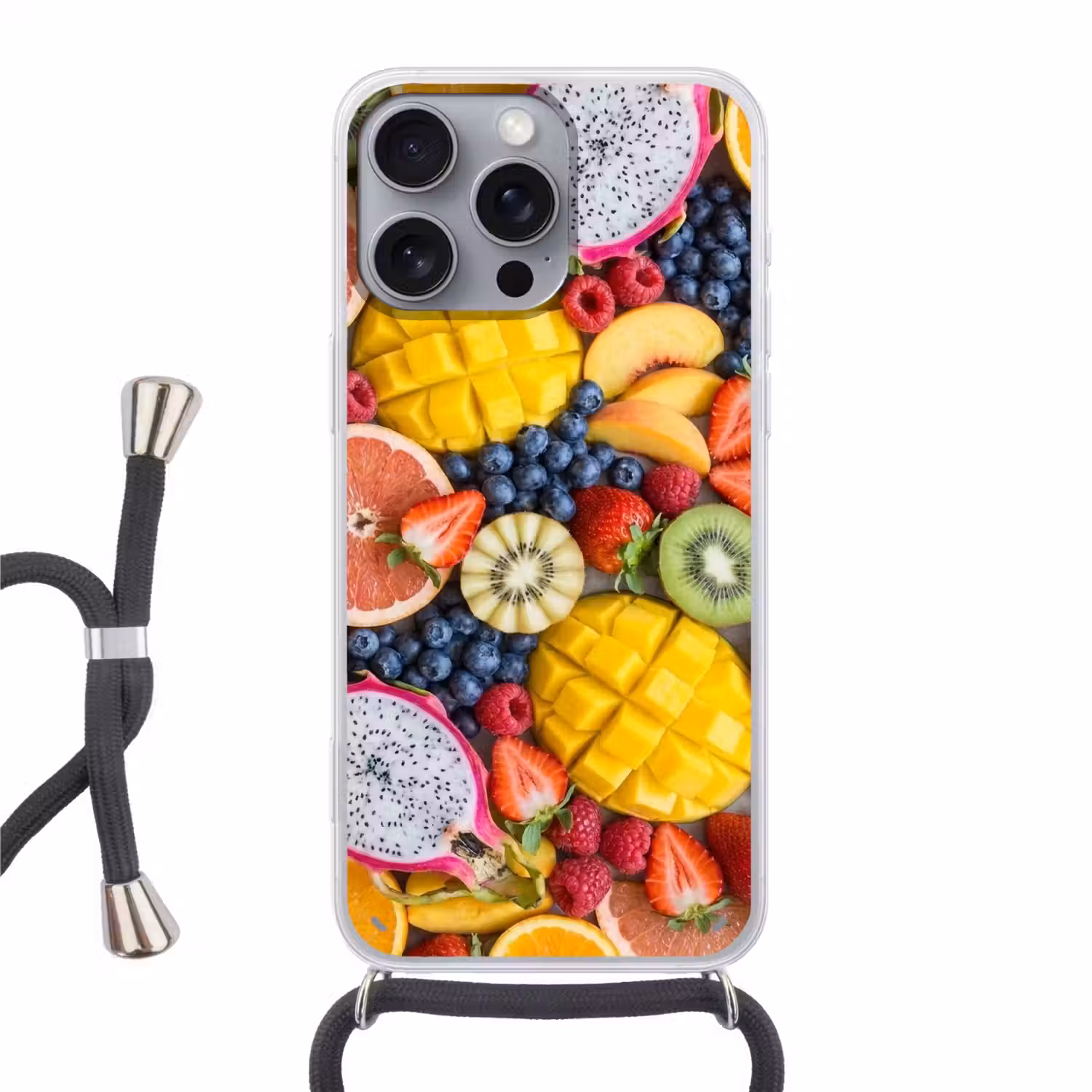 Fruit - Versneden - Kleurrijk - Eten - Gezond Hoesje iPhone 16 Pro Max met koord klein -3d