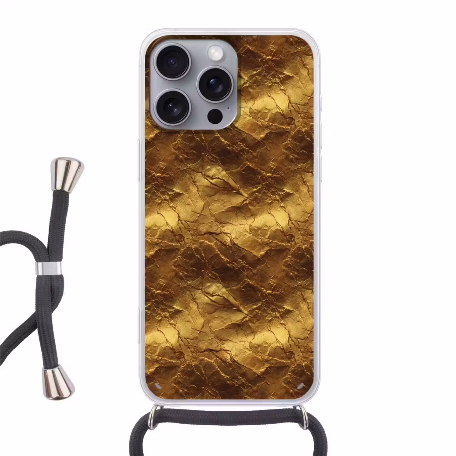 Bladgoud - Textuur - Goud Hoesje iPhone 16 Pro Max met koord klein 804 -3d