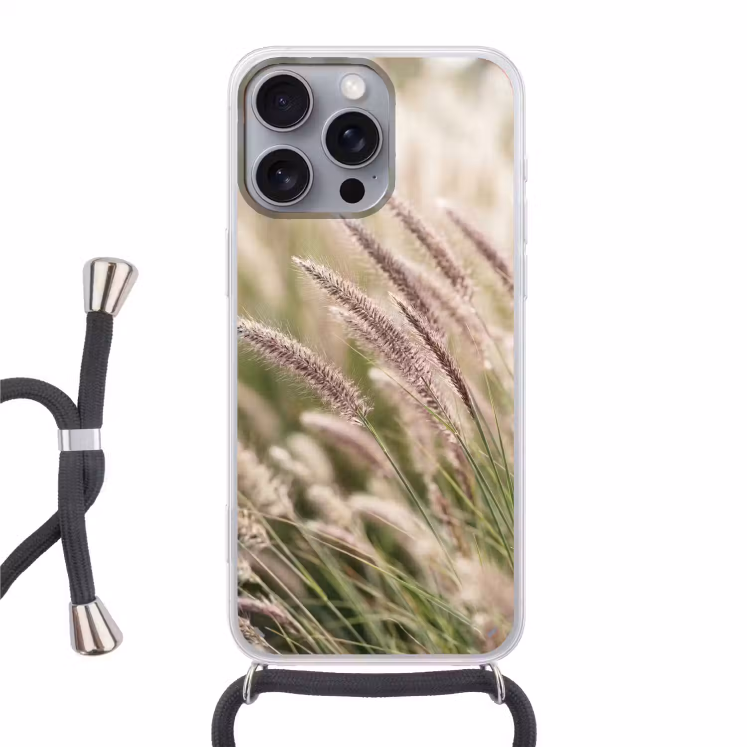 Gras - Close up - Groen Hoesje iPhone 16 Pro Max met koord klein -3d