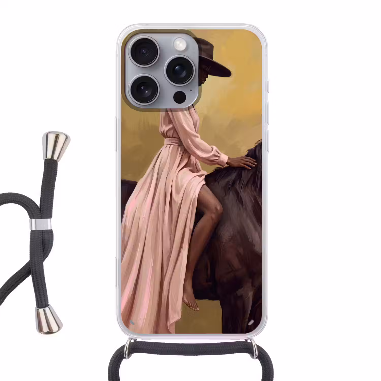 Paard - Klassiek - Oker Hoesje iPhone 16 Pro Max met koord klein -3d