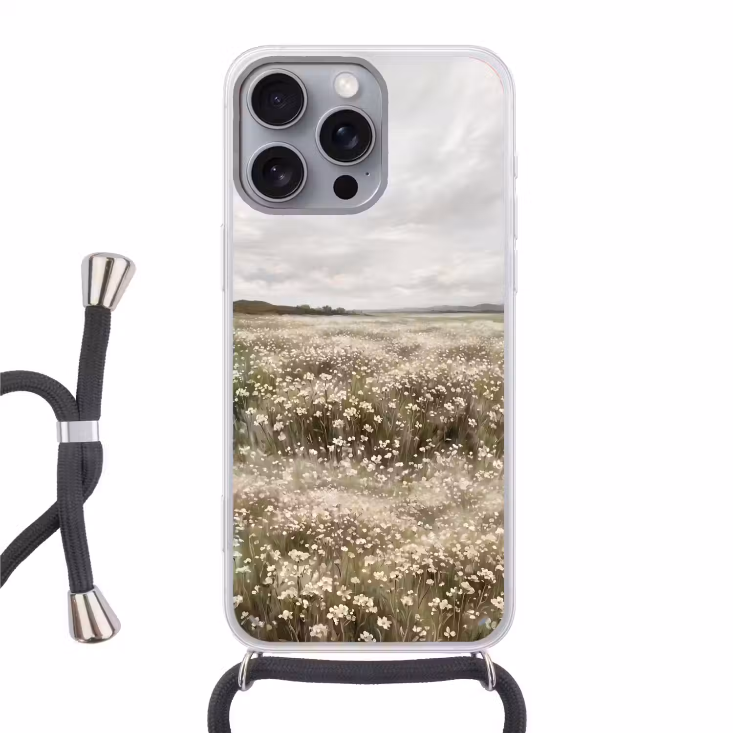 Illustratie - Landschap - Wit Hoesje iPhone 16 Pro Max met koord klein -3d