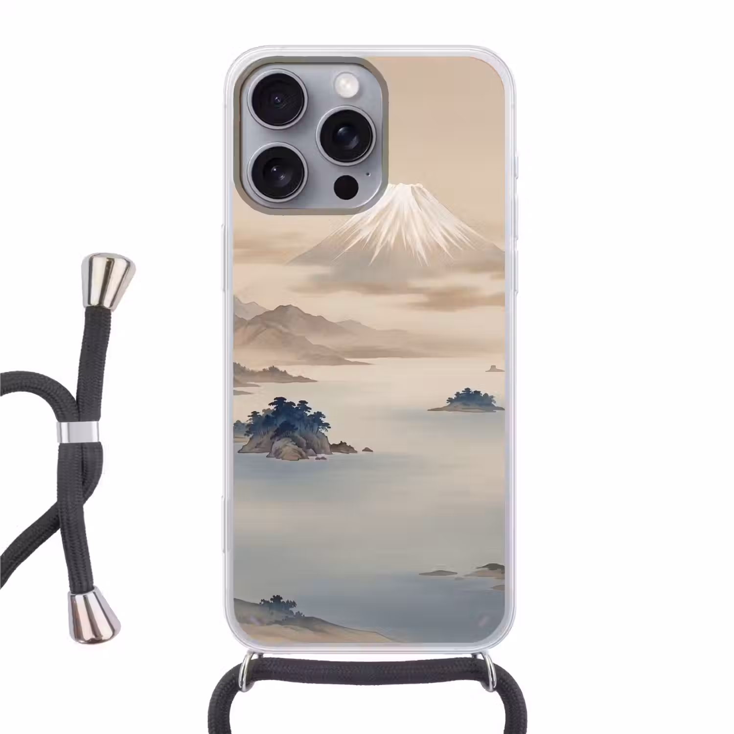 Japans - Landschap - Beige Hoesje iPhone 16 Pro Max met koord klein -3d
