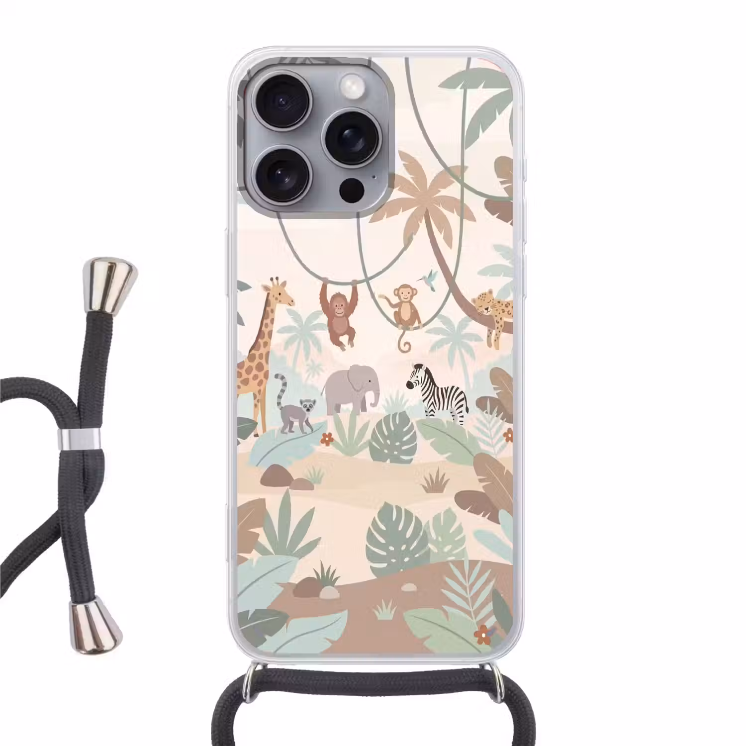 Jungle - Dieren - Groen Hoesje iPhone 16 Pro Max met koord klein -3d