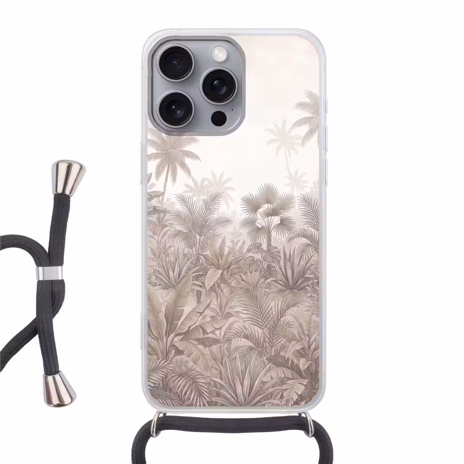 Jungle - Tropisch - Natuur -Vintage - Beige Hoesje iPhone 16 Pro Max met koord klein -3d
