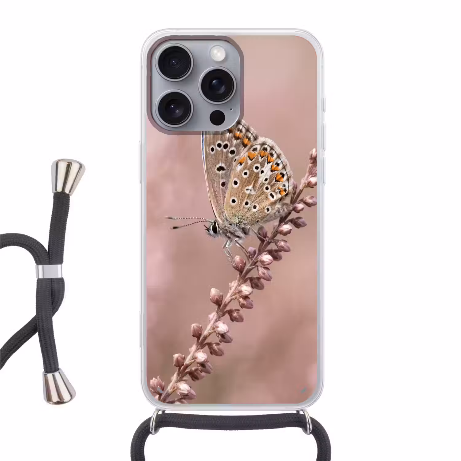 Lavendel - Vlinder - Paars Hoesje iPhone 16 Pro Max met koord klein -3d