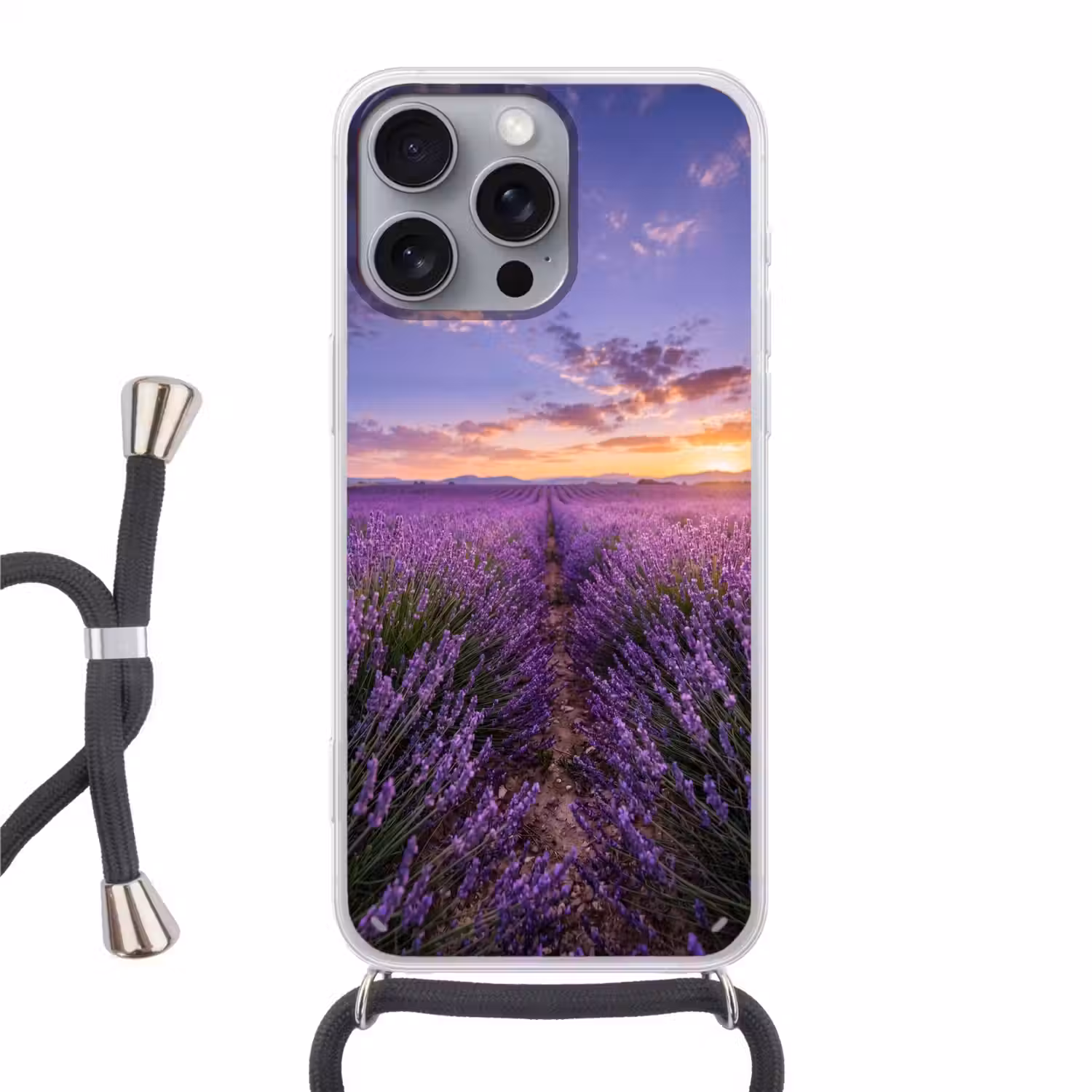 Lavendel - Veld - Natuur - Paars Hoesje iPhone 16 Pro Max met koord klein -3d