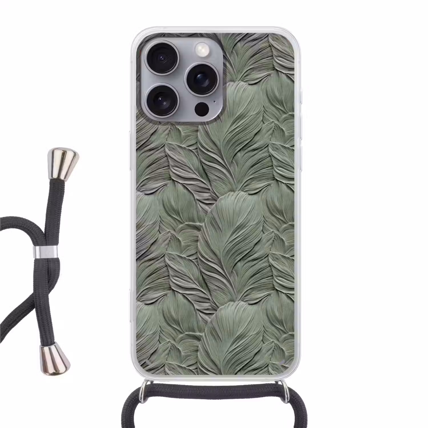 Bladeren - Textuur - Groen Hoesje iPhone 16 Pro Max met koord klein 804 -3d