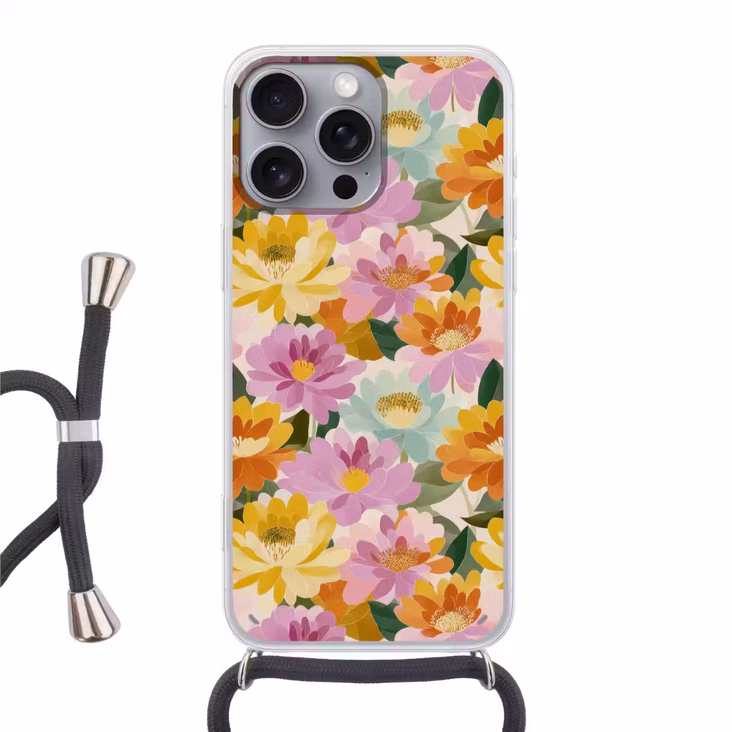 Lelies - Aquarel - Pastel Hoesje iPhone 16 Pro Max met koord klein 804 -3d