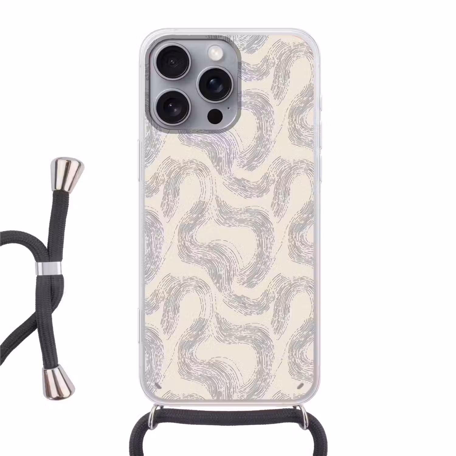 Lijnen - Patroon - Beige - Minimalistisch Hoesje iPhone 16 Pro Max met koord klein 804 -3d