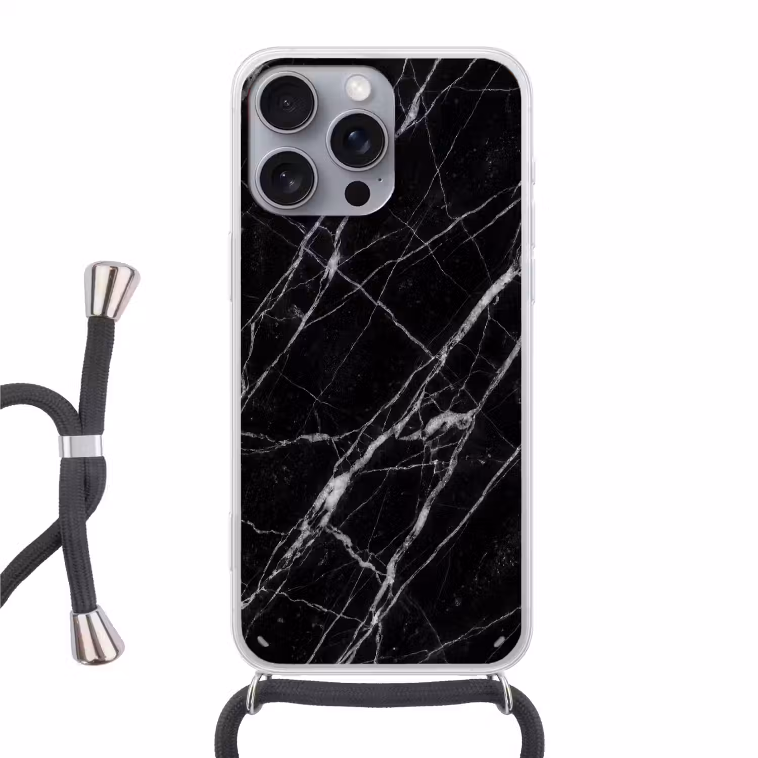 Marmer - Aders - Abstract - Zwart Hoesje iPhone 16 Pro Max met koord klein -3d