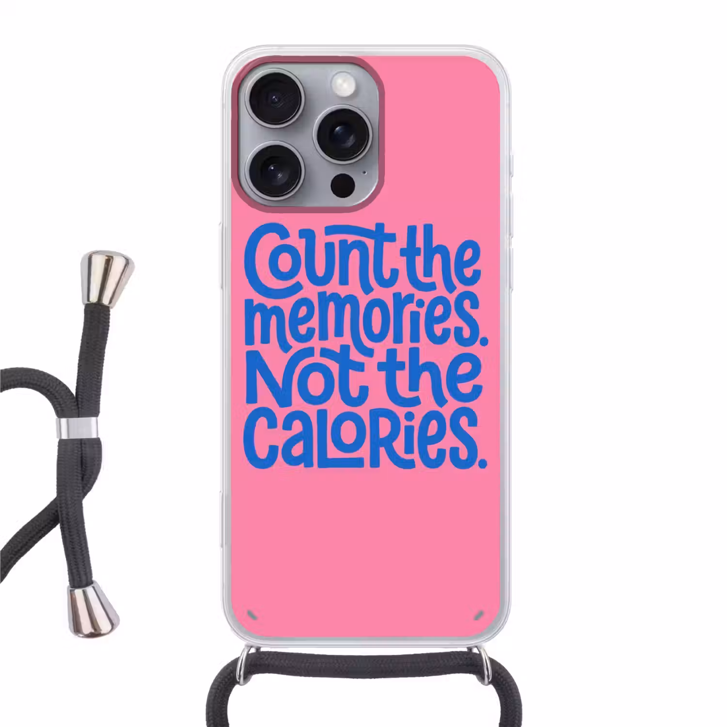 Memories - Roze - Blauw - Quote Hoesje iPhone 16 Pro Max met koord klein -3d