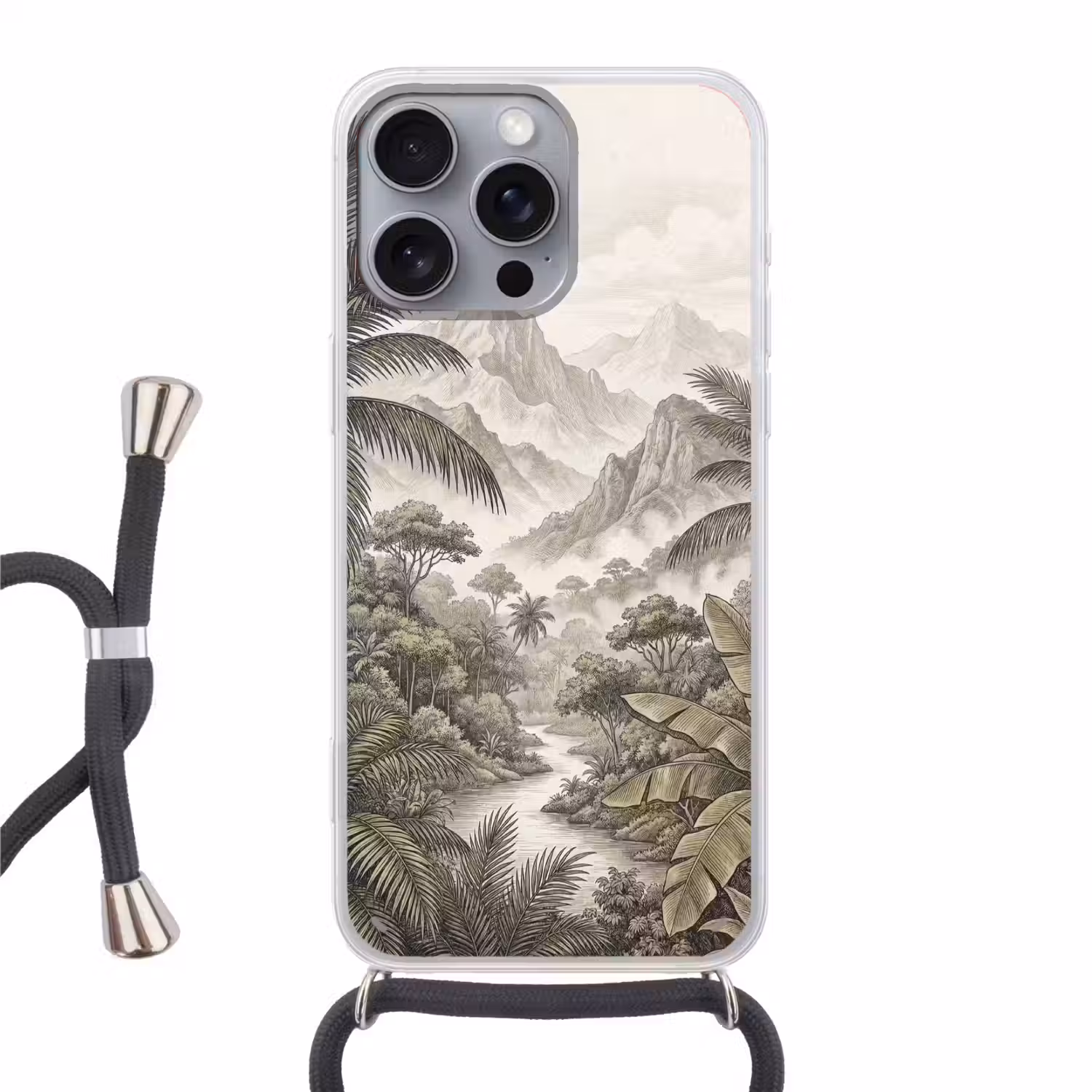 Natuur - Bergen - Rivier - Tropisch - Vintage Hoesje iPhone 16 Pro Max met koord klein -3d