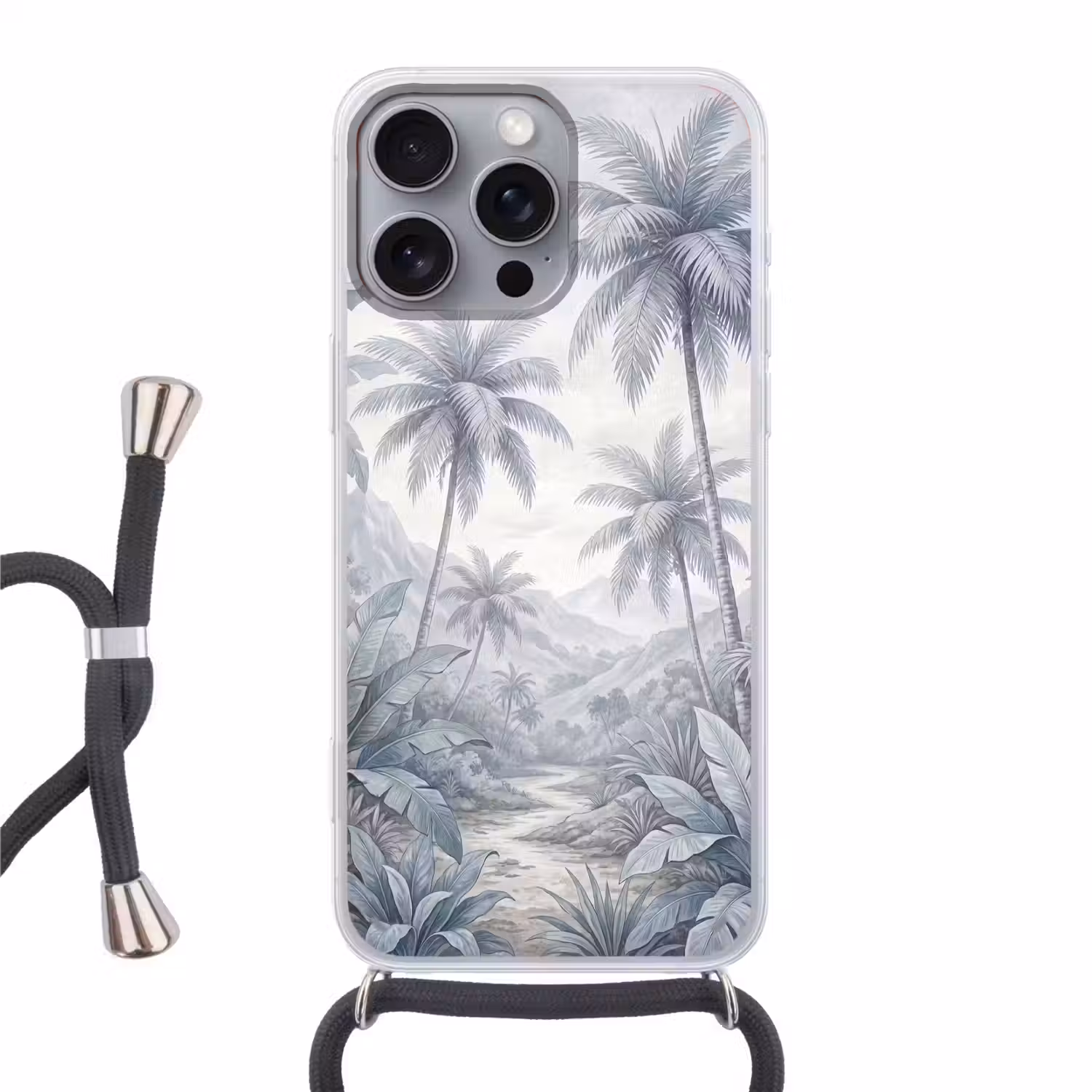 Natuur - Boom - Tropisch - Landschap - Blauw Hoesje iPhone 16 Pro Max met koord klein -3d