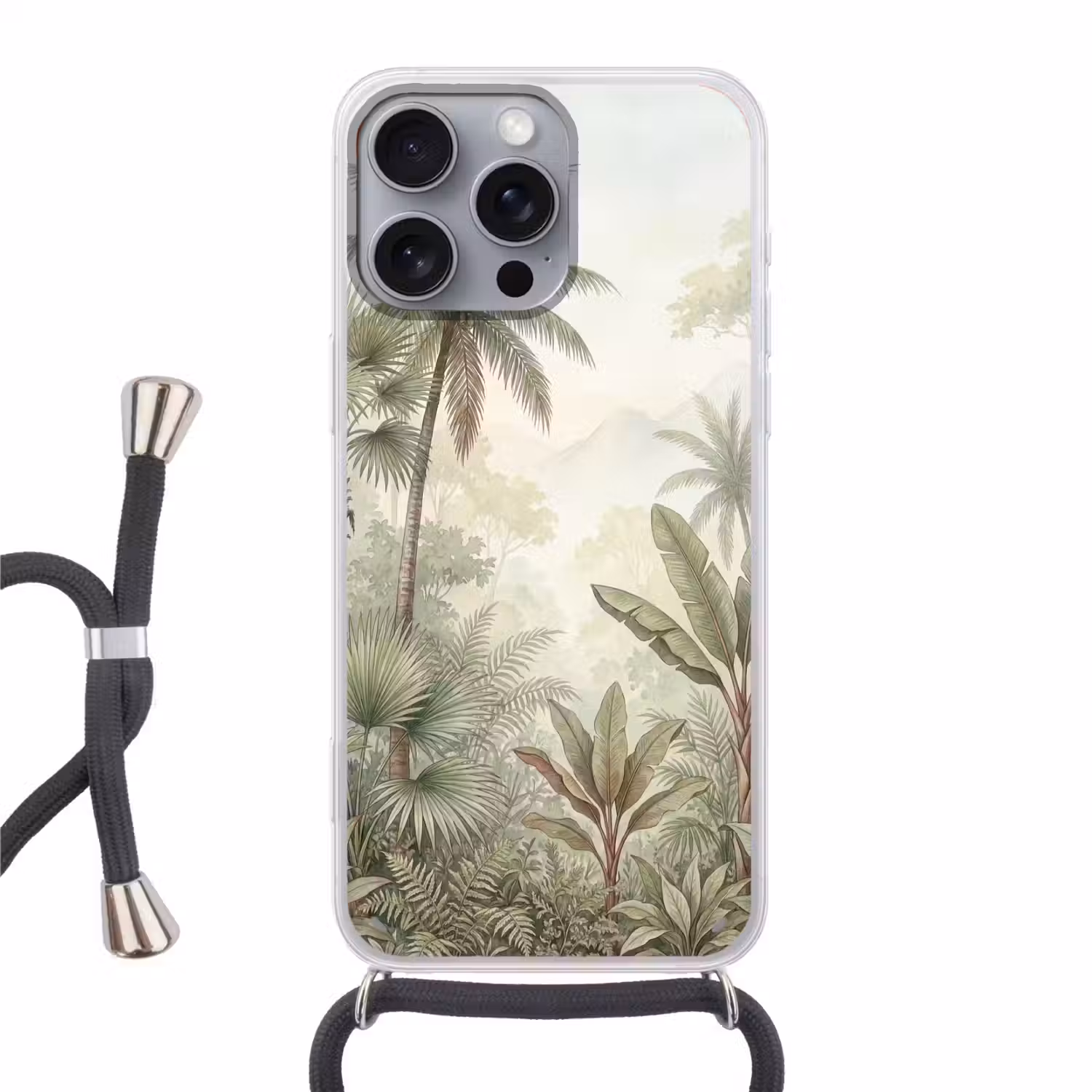 Natuur - Tropisch bos - Landschap - Aquarel - Groen Hoesje iPhone 16 Pro Max met koord klein -3d