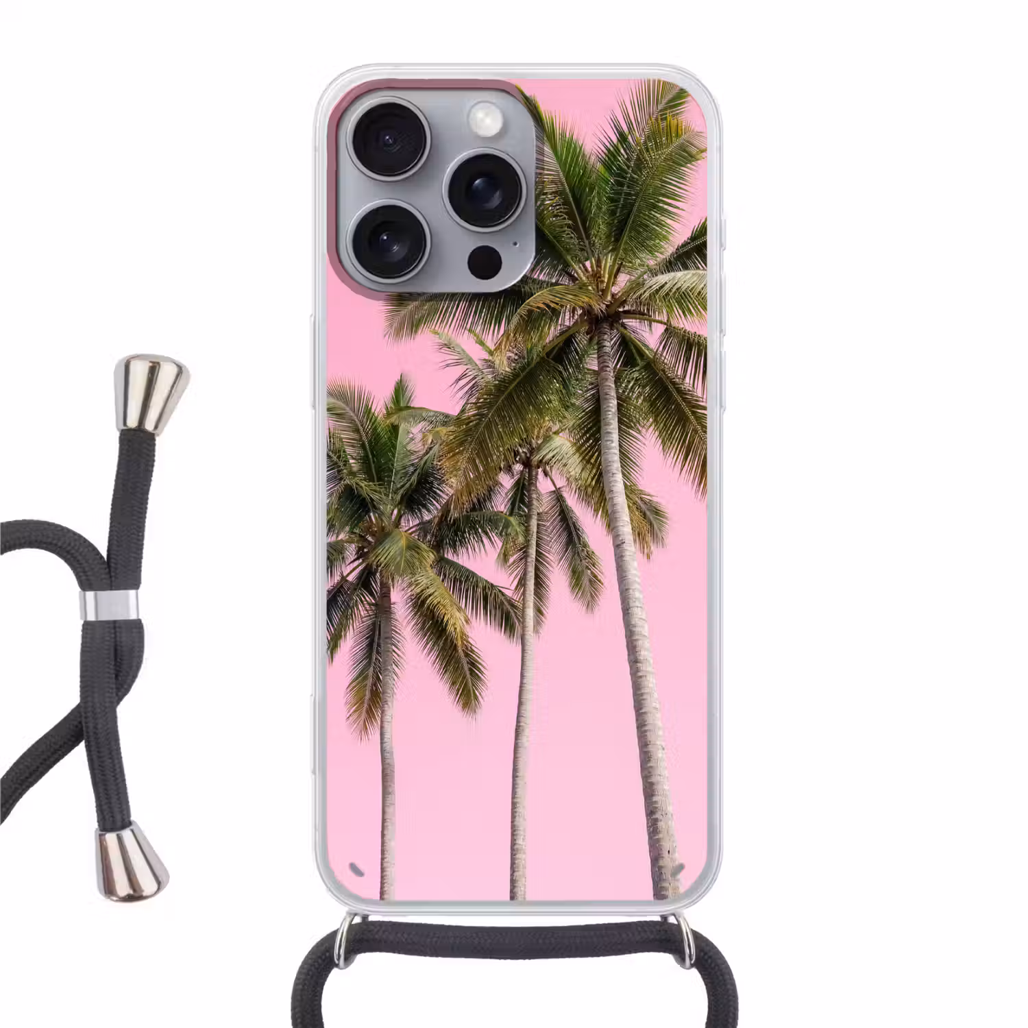 Palmboom - Tropisch - Pink Hoesje iPhone 16 Pro Max met koord klein -3d