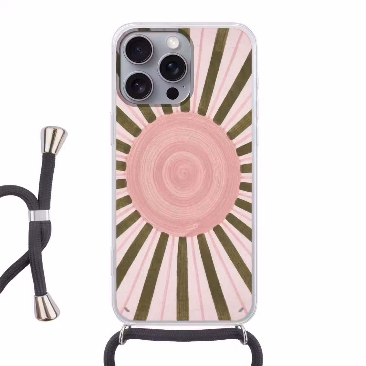 Patroon - Cirkel - Stralen - Abstract - Roze Hoesje iPhone 16 Pro Max met koord klein -3d