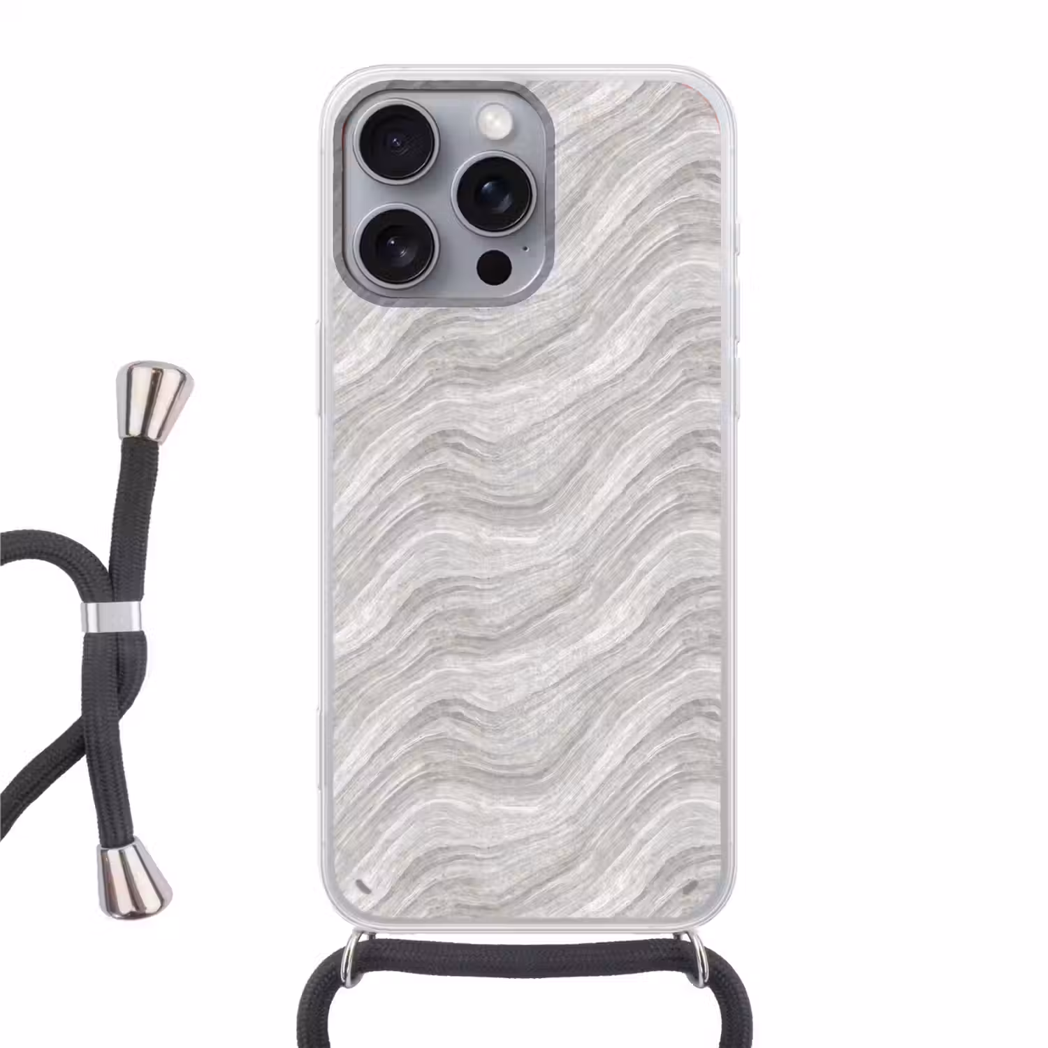 Patroon - Helder - Wit - Grijs Hoesje iPhone 16 Pro Max met koord klein 804 -3d