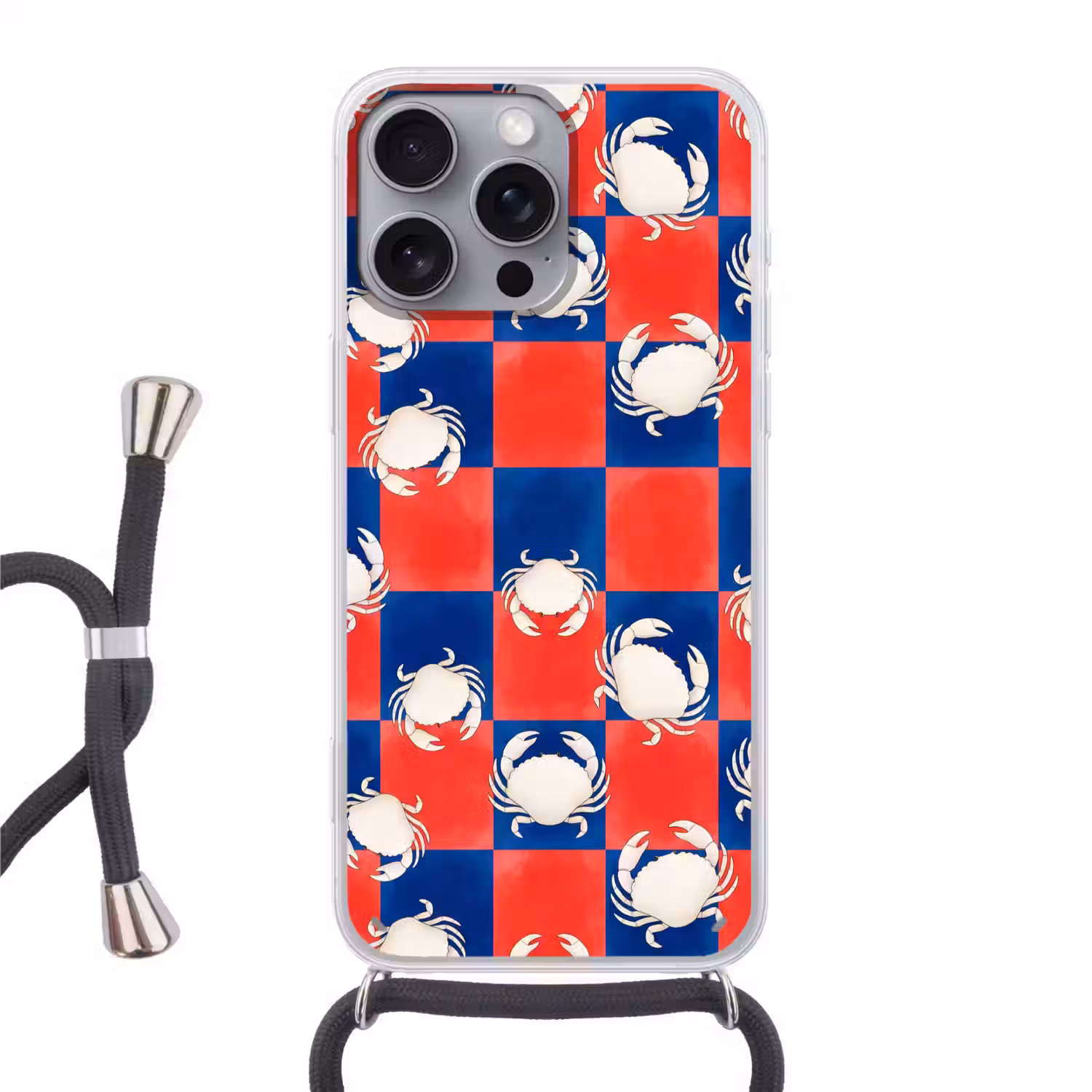Patroon - Zeeleven - Rood - Blauw - Abstract Hoesje iPhone 16 Pro Max met koord klein -3d