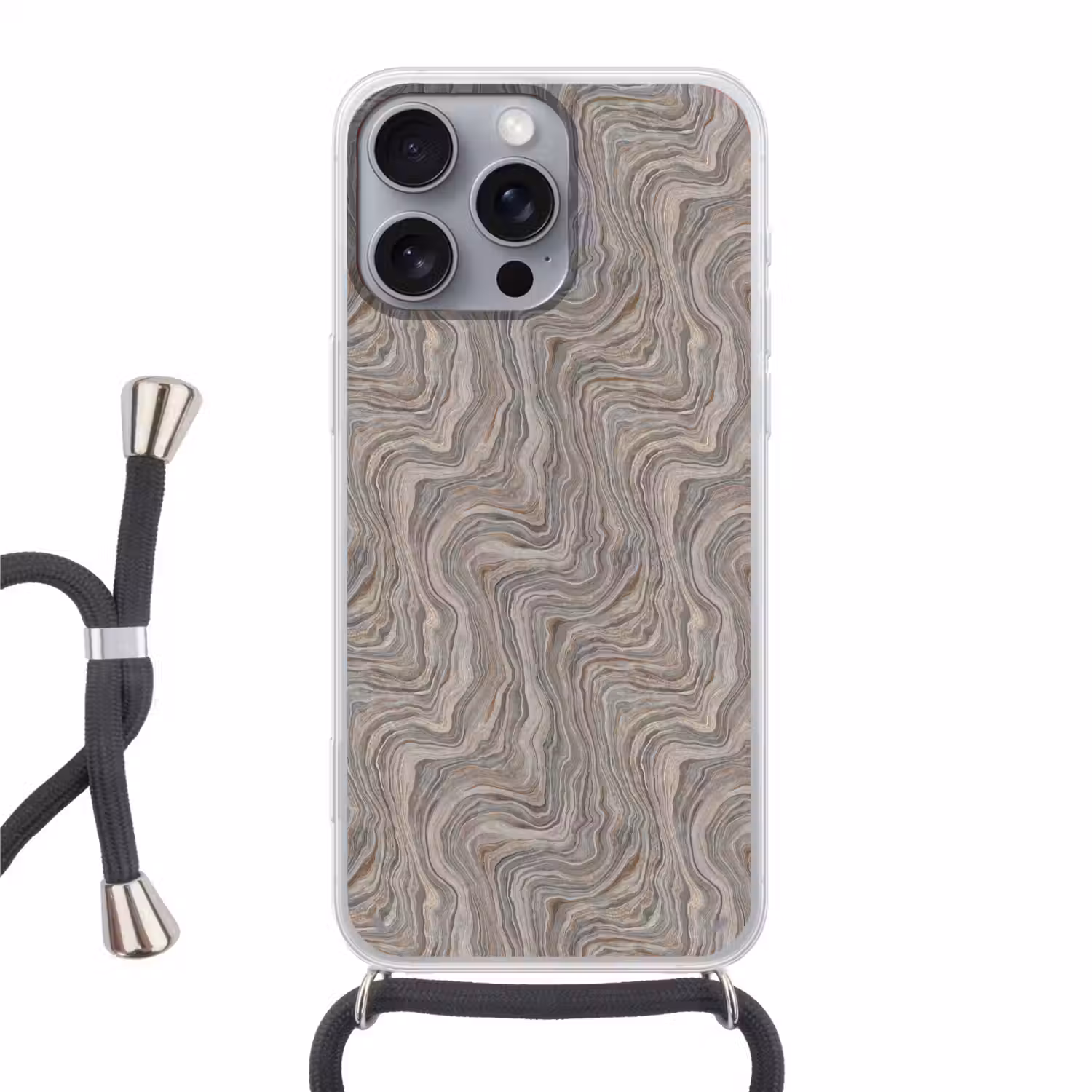 Patroon - Textuur - Grijs Hoesje iPhone 16 Pro Max met koord klein 804 -3d