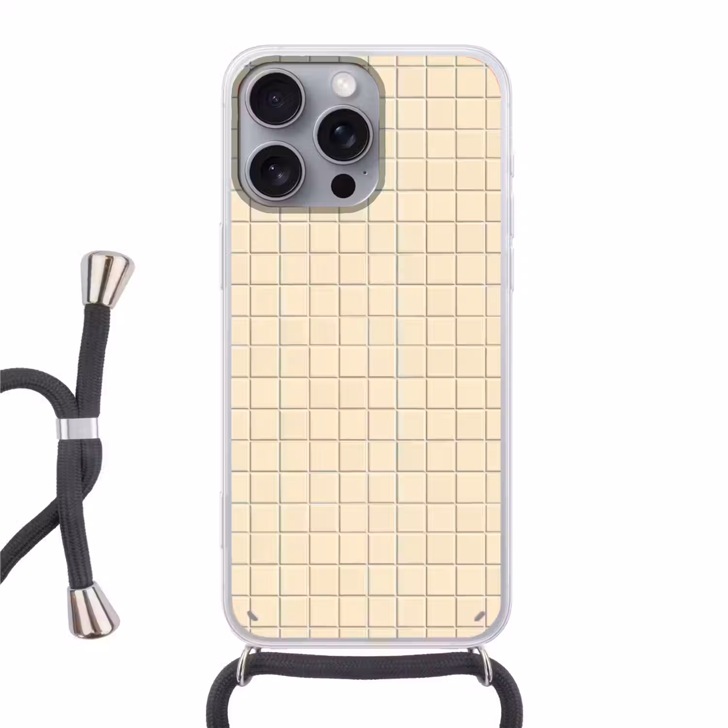 Patroon - Tegels - Gebroken - Wit Hoesje iPhone 16 Pro Max met koord klein 804 -3d