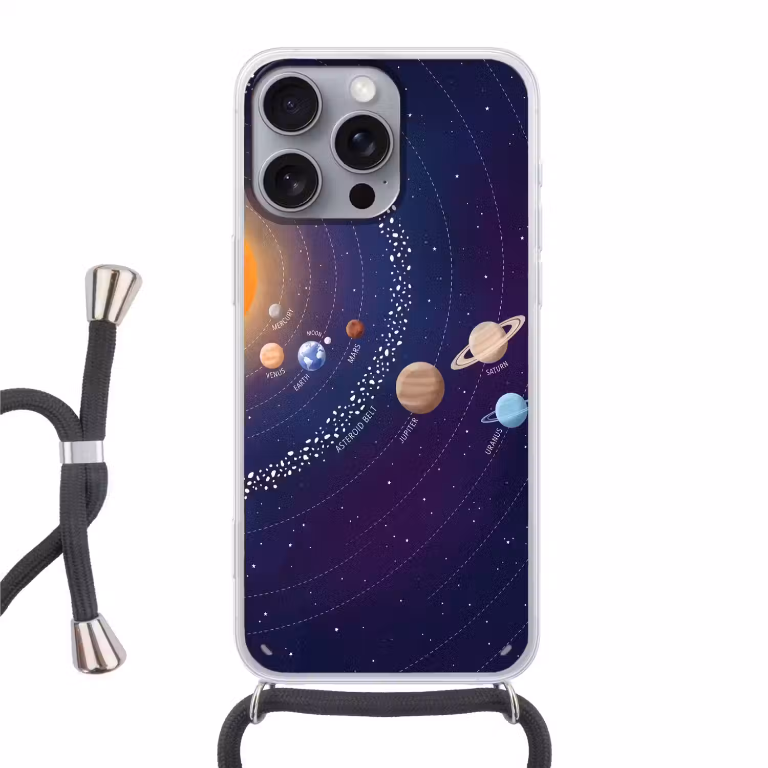 Planetenstelsel - Ruimte - Illustratie Hoesje iPhone 16 Pro Max met koord klein -3d