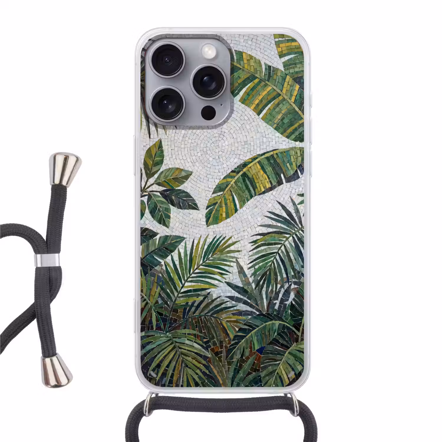 Planten - Tropisch - Mozaïek - Groen - Natuur Hoesje iPhone 16 Pro Max met koord klein -3d