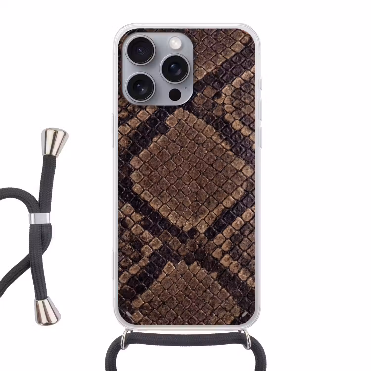 Python - Schubben - Brons Hoesje iPhone 16 Pro Max met koord klein -3d