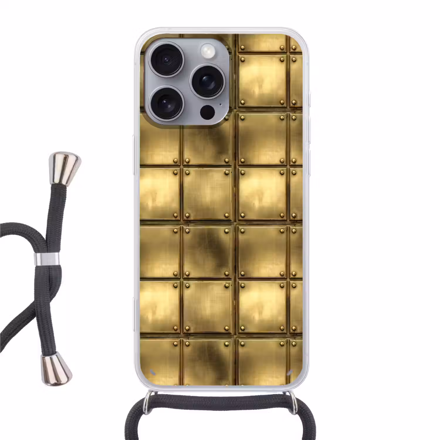 Platen - Industrieel - Stoer - Goud Hoesje iPhone 16 Pro Max met koord klein 804 -3d