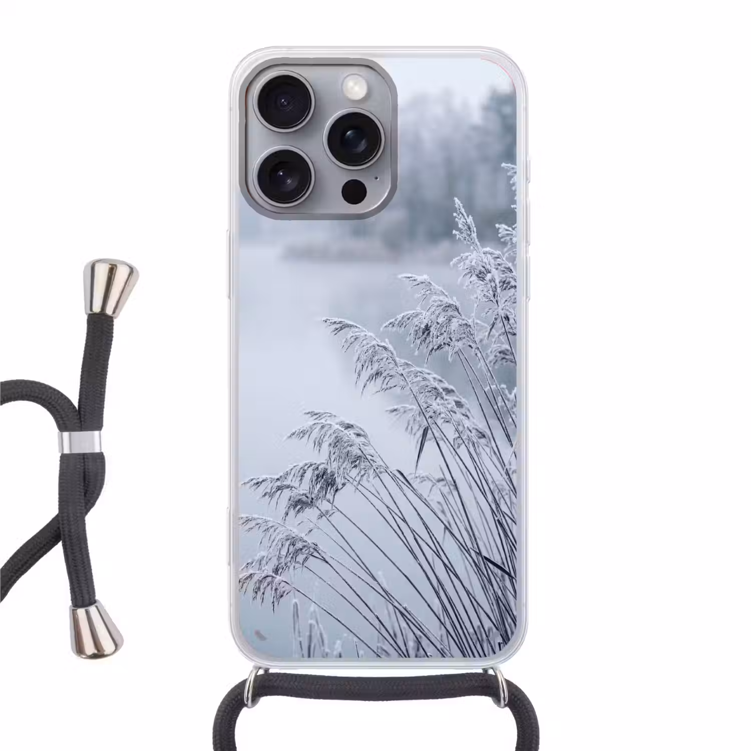 Riet - Bevroren - Winter - Natuur Hoesje iPhone 16 Pro Max met koord klein -3d