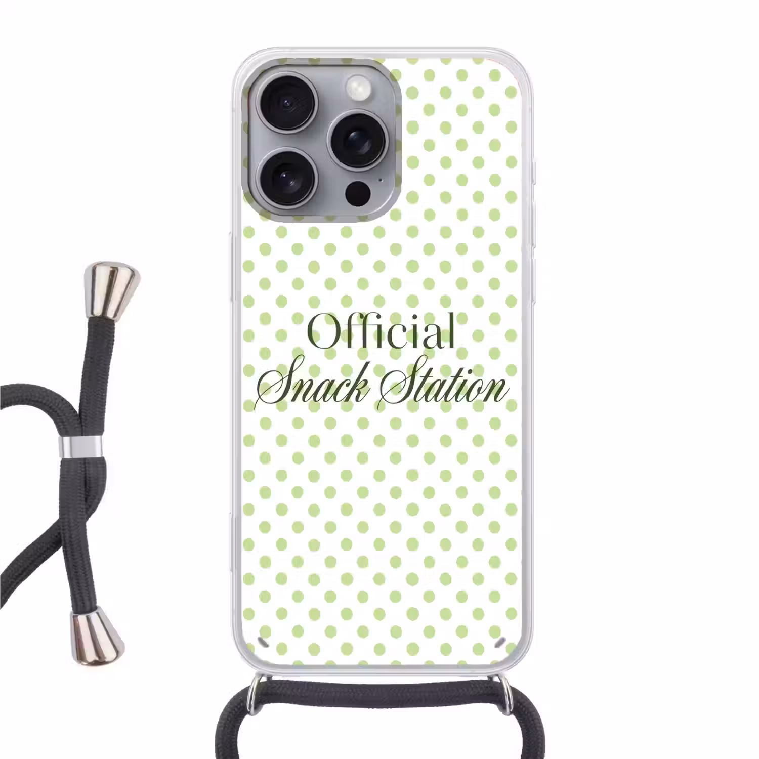 Snack Station - Groen - Stippen Hoesje iPhone 16 Pro Max met koord klein -3d
